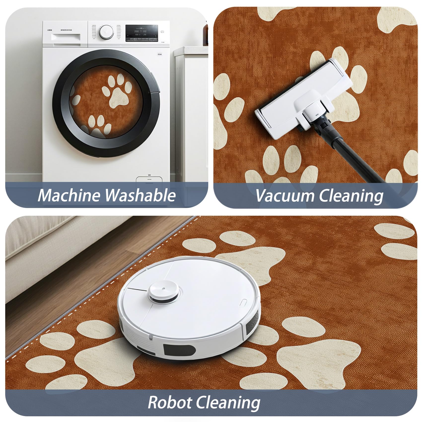 Hundepfoten Deko, Hunde Beige Braun Teppich 100x150 Kurzflor, Teppich Wohnzimmer Lustige Welpe, Weich rutschfest Waschbare Teppiche, Bettvorleger Schlafzimmer Kinderzimmer