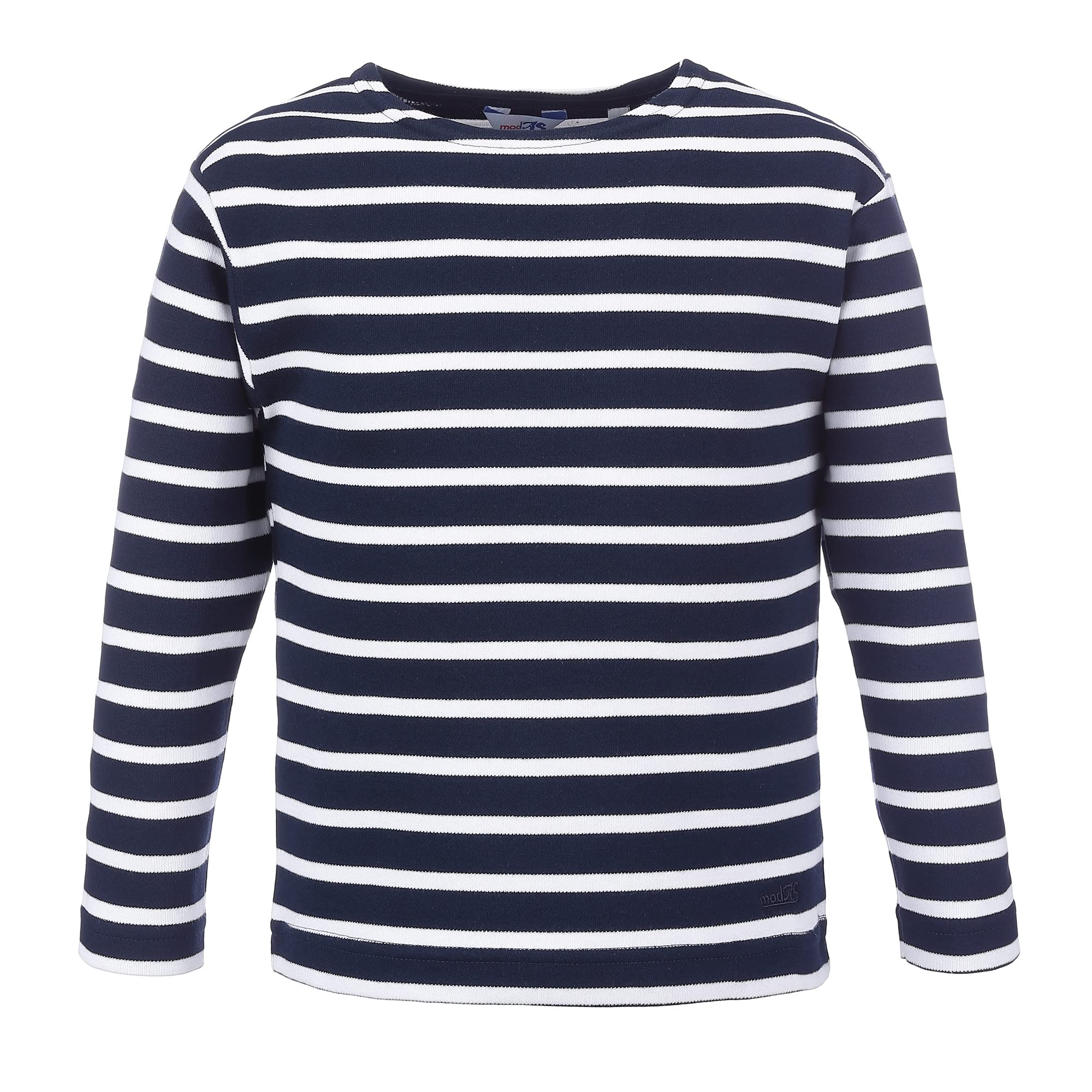 modAS Bretonisches Shirt für Kinder - Longsleeve Pullover Langarm Shirt mit Streifen Mädchen Jungen aus Baumwolle in Weiß/Blau Größe 152