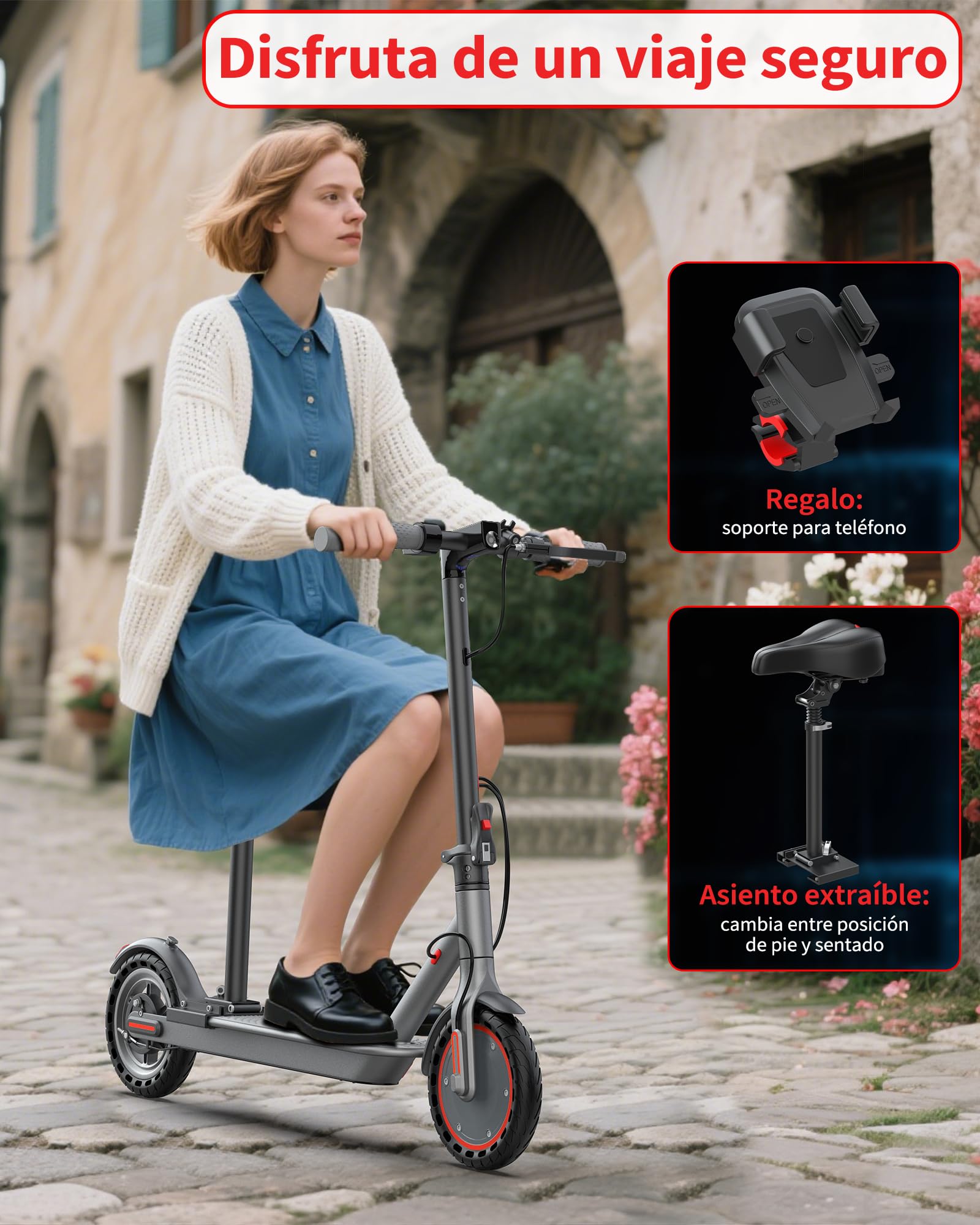 Patinete Eléctrico Adultos, Scooter Electrico Plegable，Ruedas 8,5” Patin Electric, Doble Frenos de Disco