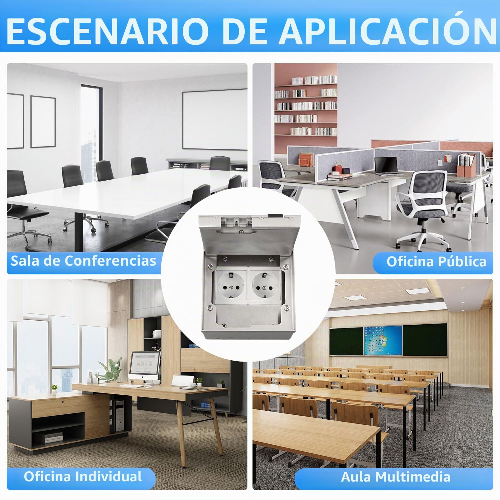 Caja de Cubierta de Salida de Piso,16A AC250V 4000W Caja de Piso eléctrica con Puerto de Cable de Red &Cubierta de Acero Inoxidable para Enchufe de Salida empotrada