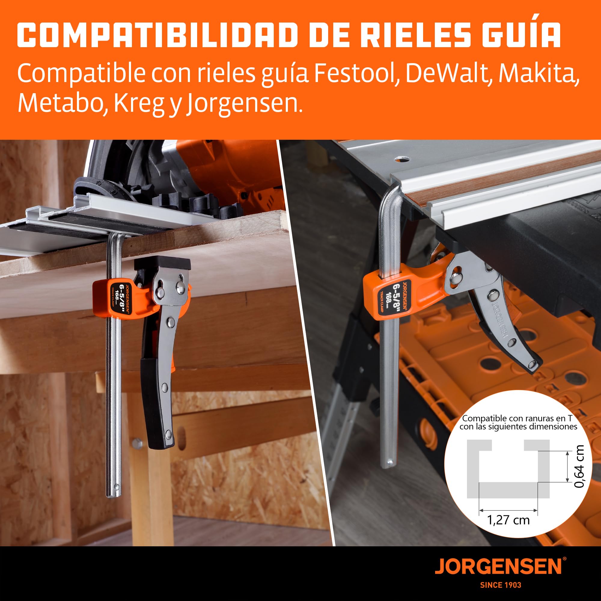 JORGENSEN Juego de 2 Abrazaderas de Trinquete para Guías de Sierra, con Mecanismo de Bloqueo, Fuerza Máxima 182 kg, Apertura 168 mm, para Carpintería y Tareas de Bricolaje