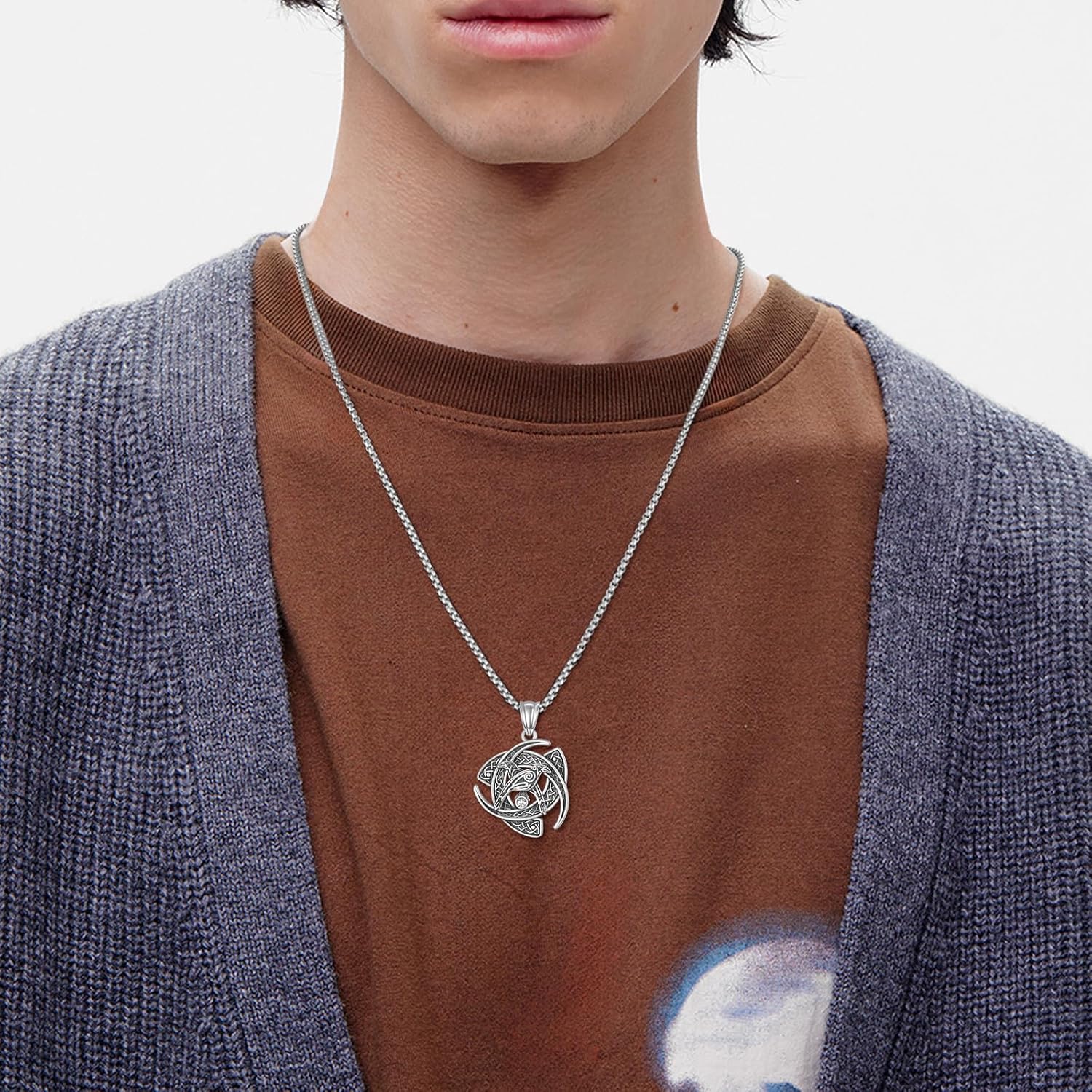 Palpitate Norse Horn of Odin Necklace 925 Sterling Silver Viking Triskele Pendant Necklace Nordic Amulet Jewelry Gifts for Men Women - Image 6