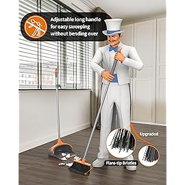 MR.SIGA Broom and Dustpan Set with Long Handle, Stand Upright Broom with Dustpan Combo for Cleaning Office, Garage, Lobby, Lightweight Sweeping Set, 51.7(131 cm) Long Handle, Gray & Orange