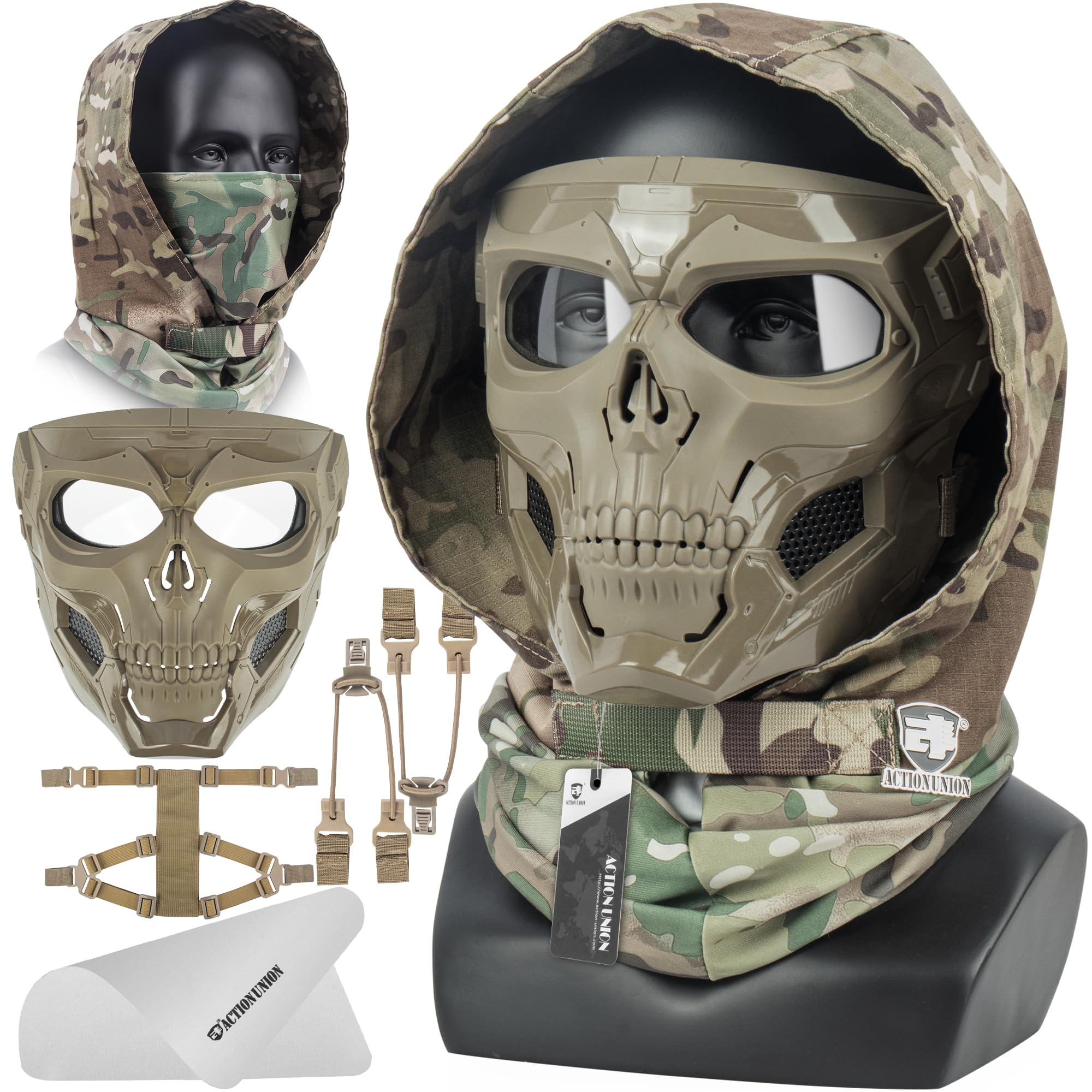 ACTIONUNIONAirsoft Mask Full Face Skull Balaclava Face Mask Men Skeleton Mask Tactical Protective Paintball Mask Halloween Cosplay Costume