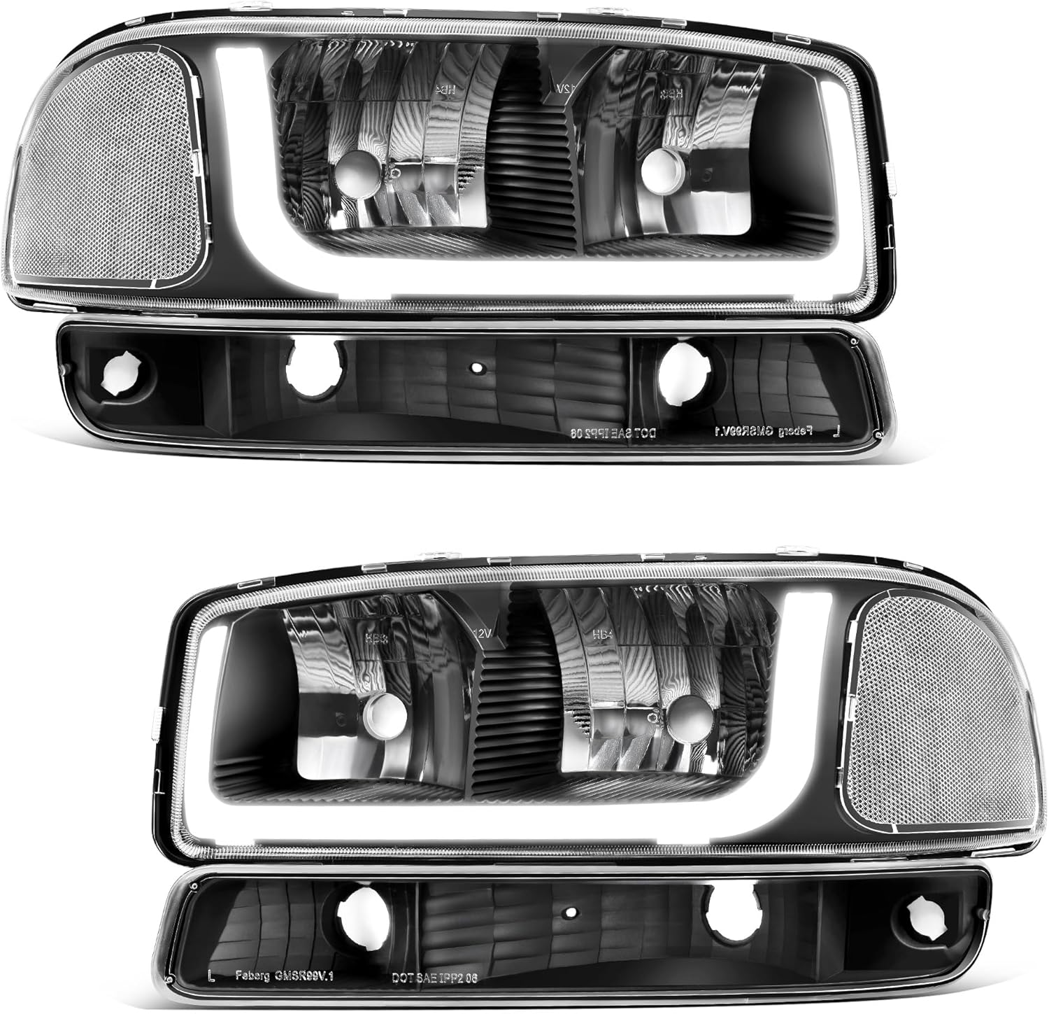 LEDKINGDOMUS LED DRL Headlights Assembly Compatible with 1999-2006 GMC Sierra 1500/2500, 2001-2006 Sierra 1500 HD/2500 HD/3500, 2000-2006 Yukon, 2000-2006 Yukon XL 1500/2500 Pickup Headlamp