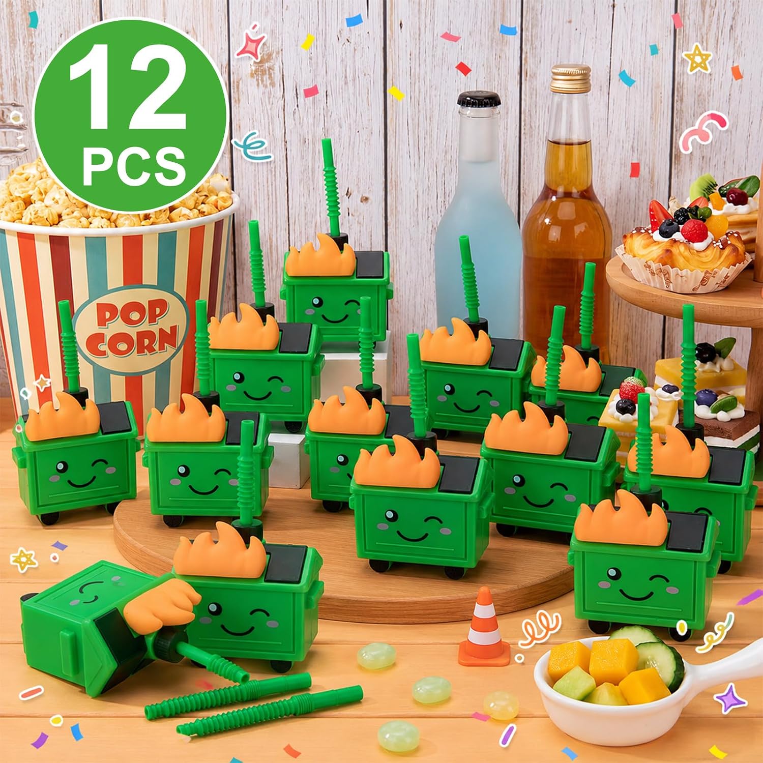 Qinyoung 12 Pcs Dumpster on Fire Tumblers with Straws and Lids 14 oz Funny Plastic Reusable Party Cups Dumpster Birthday Party Favor for Adult Birthday Christmas Gift Supplies