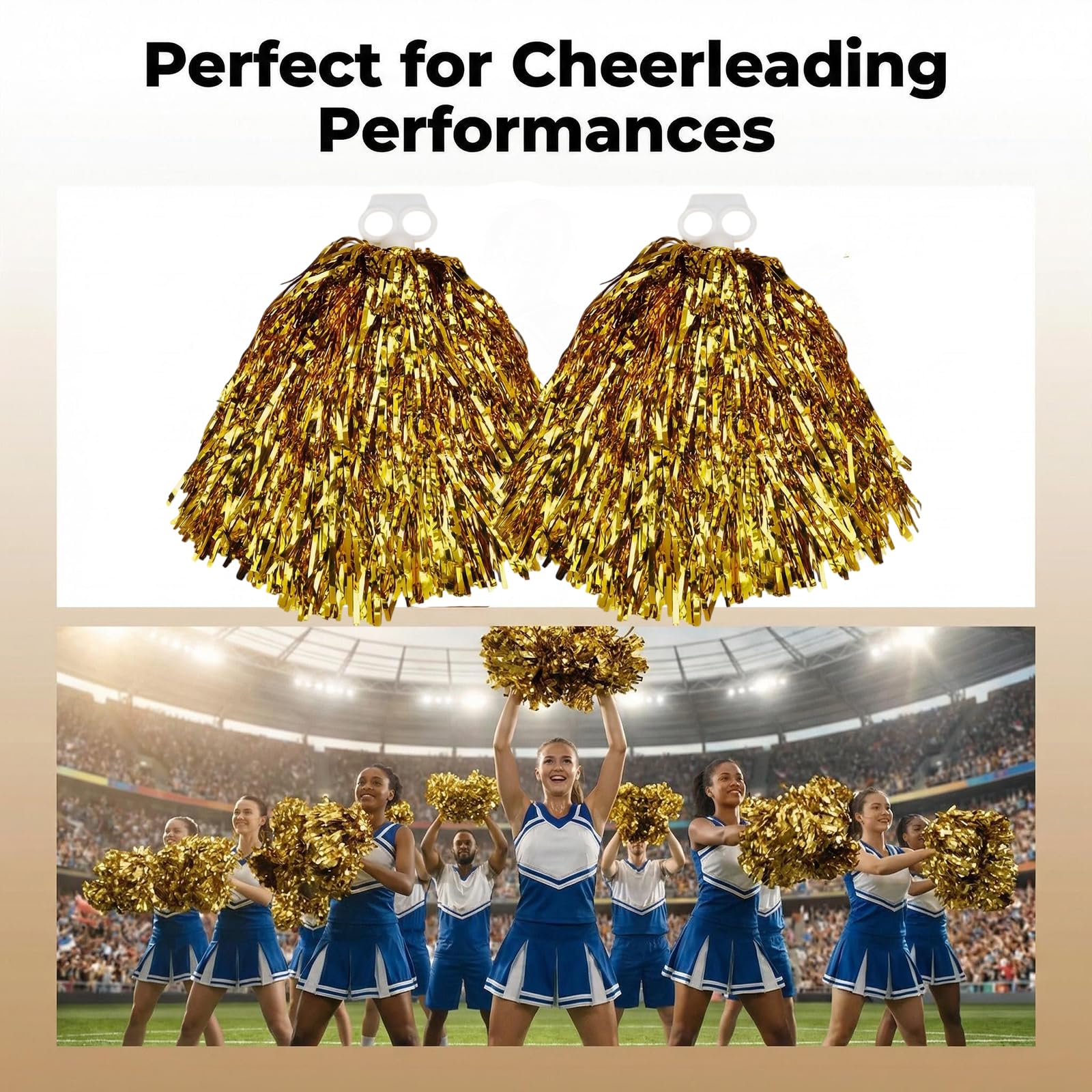 Cheerleader Pompon z Pierścieniem Plastikowym Złoty