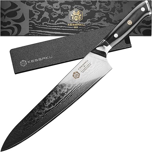 Miniatura 28 de KESSAKU Nakiri Cuchillo – 7 pulgadas – Serie Damascus Dynasty – Cuchillo asiático para verduras – Cuchillo de cocina afilado – Acero inoxidable