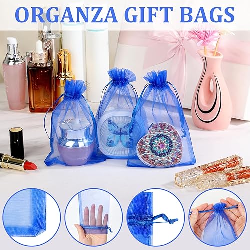 Miniatura 10 de ENNIYU 100 bolsas de organza transparente de alta calidad, bolsas blancas de recuerdo de boda con cordón, bolsas de regalo de joyería de 4 x 6