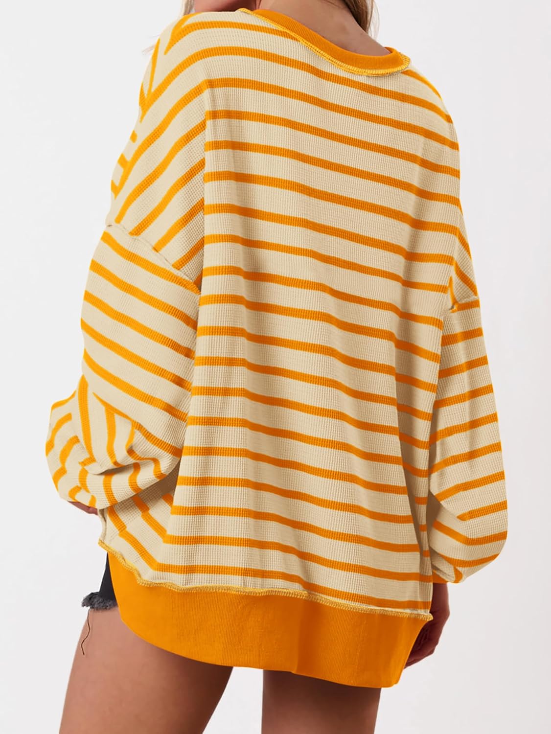 PRETTYGARDEN Womens Fall 2026 Striped Oversized Sweatshirt Long Sleeve Button Up Henley Neck Waffle Knit Pullover Tunic Tops - Image 5