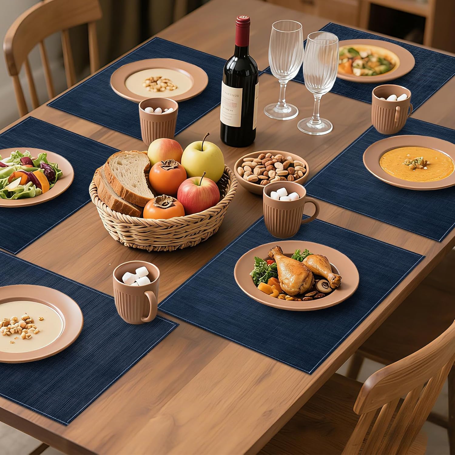 Bloss Blue Placemats Set of 4-12x18 Inch Washable Table Mats image 4