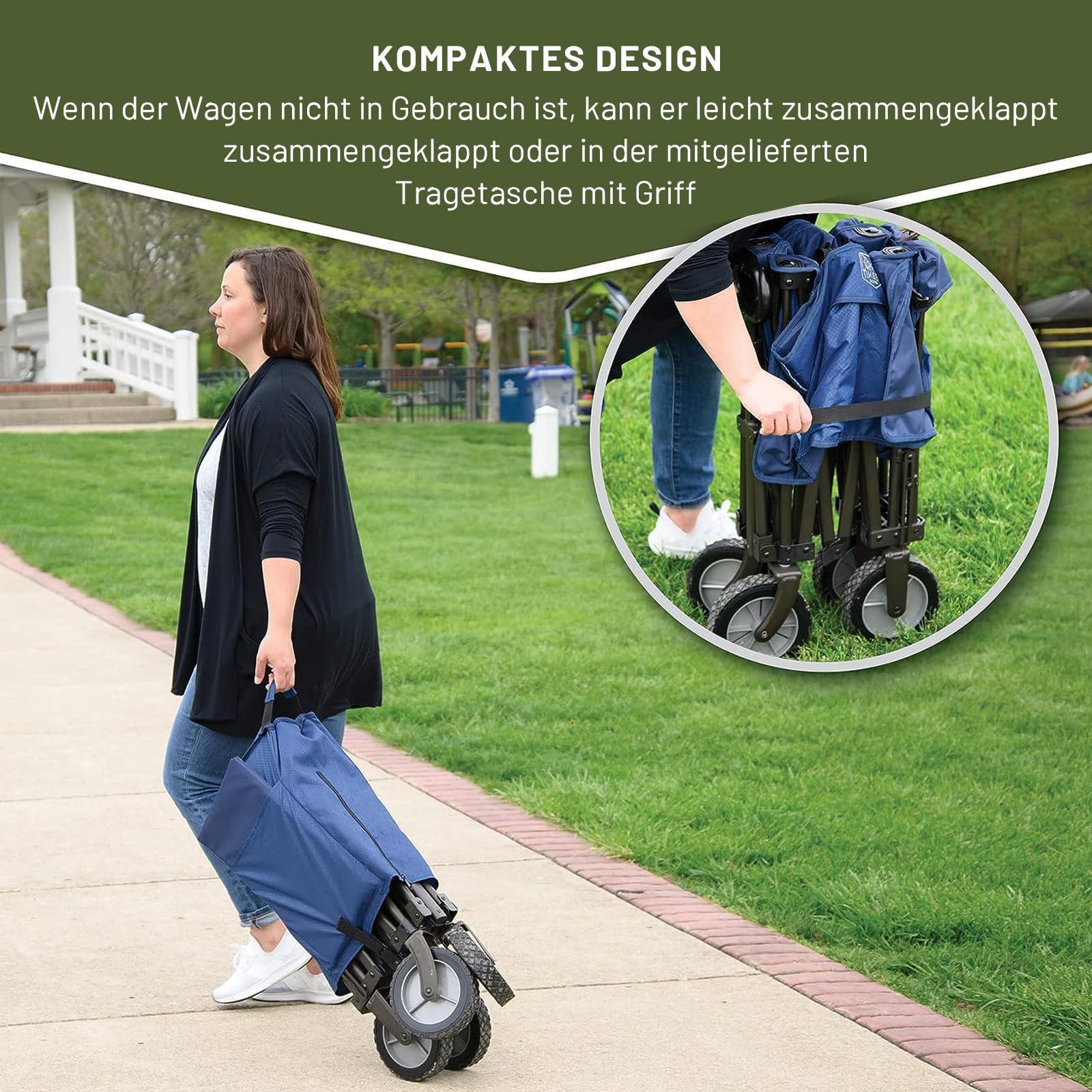 TIMBER RIDGE Heckklappe Faltbarer Klappwagen, Push-Pull-Strandwagen Faltbar, Seitentaschen, Camping, Garten, Einkaufen, 102kg Tragkraft, Blau