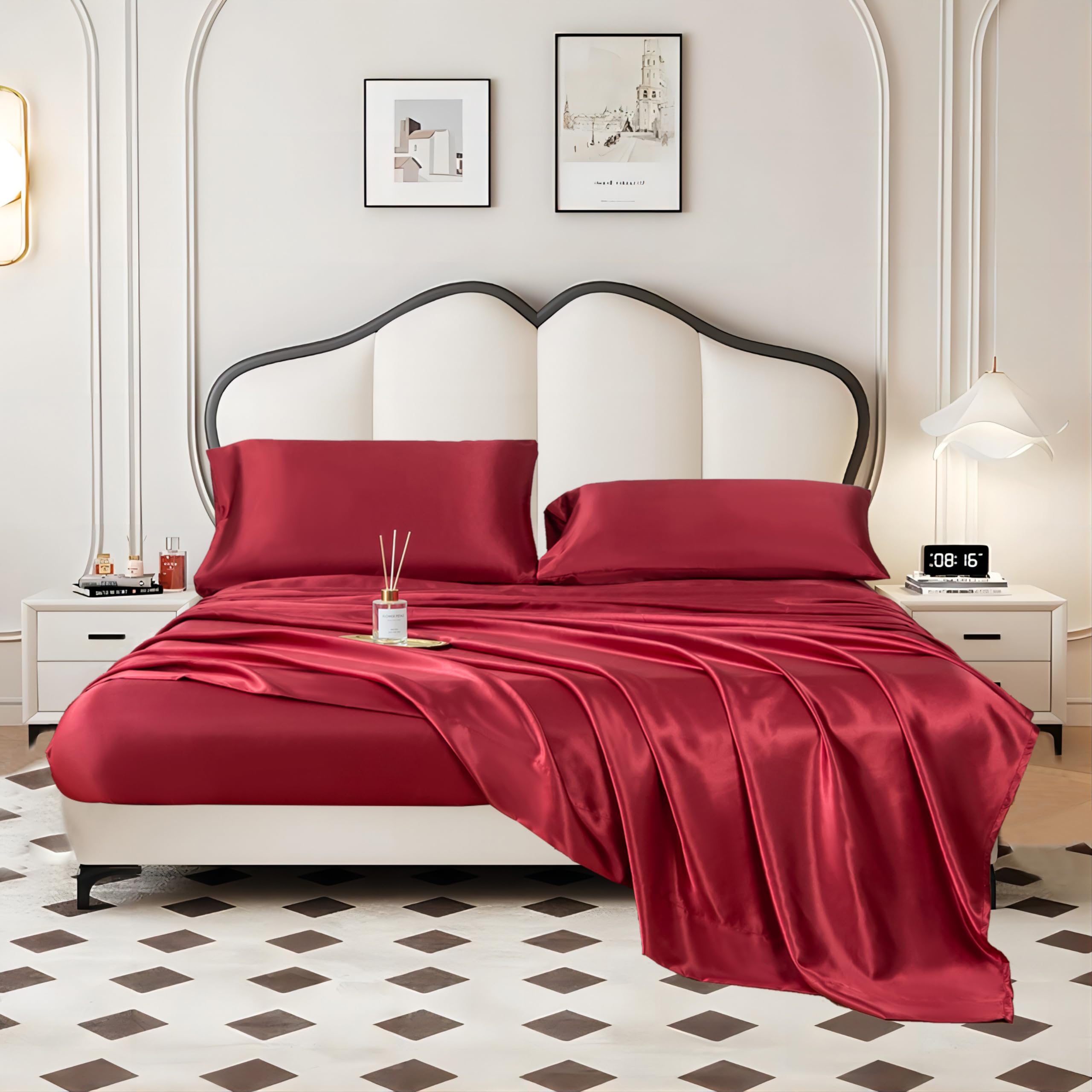 Koreyoshi 4 PCS Satin Sheets Queen Luxury Silk Silky Super Soft Extra