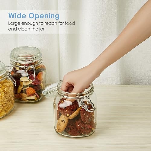 Miniatura 4 de Vtopmart Tarros de vidrio de almacenamiento de alimentos de 34 onzas con tapas herméticas de abrazadera, paquete de 3 recipientes de cocina para