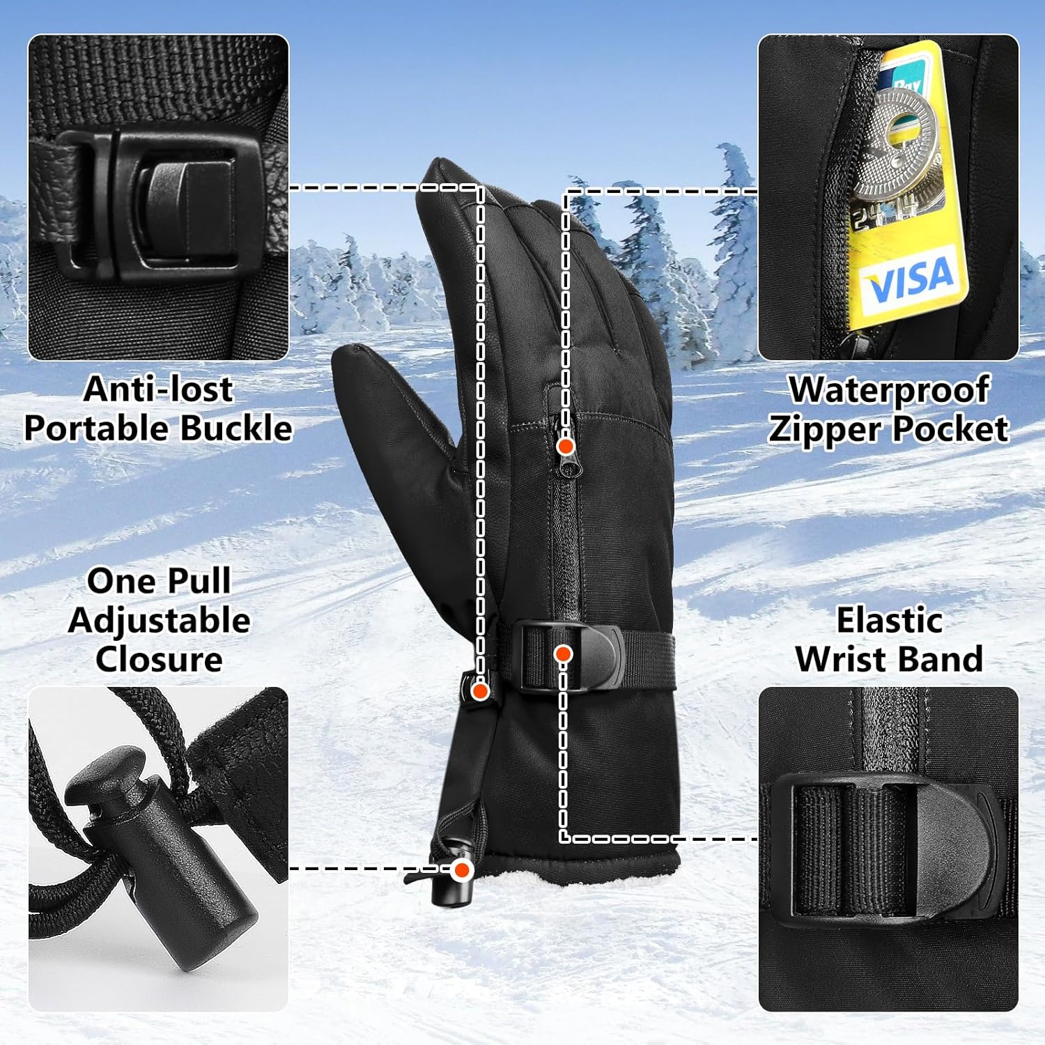 Odtmger Snow Gloves,Touchscreen Ski Mittens,Warm Cold Weather Ski Gloves for Parent Boys Girls - Image 4