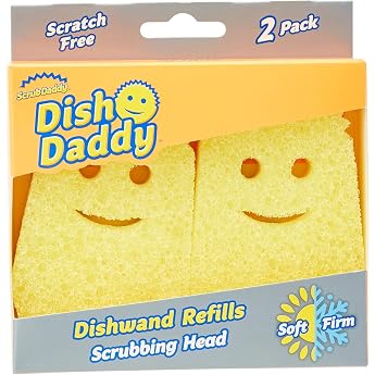 Scrub Daddy Dish Daddy Dish Wand Replacement Head Refill Compatible with Soap Dispensing Dish Brush Texture Changing Washing Up Sponge With Liquid Handle and Built-in Scraper - x2 Refill Heads