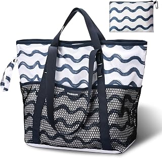 PASMAN Large Waterproof Beach Bag with Zipper - Sandproof Tote