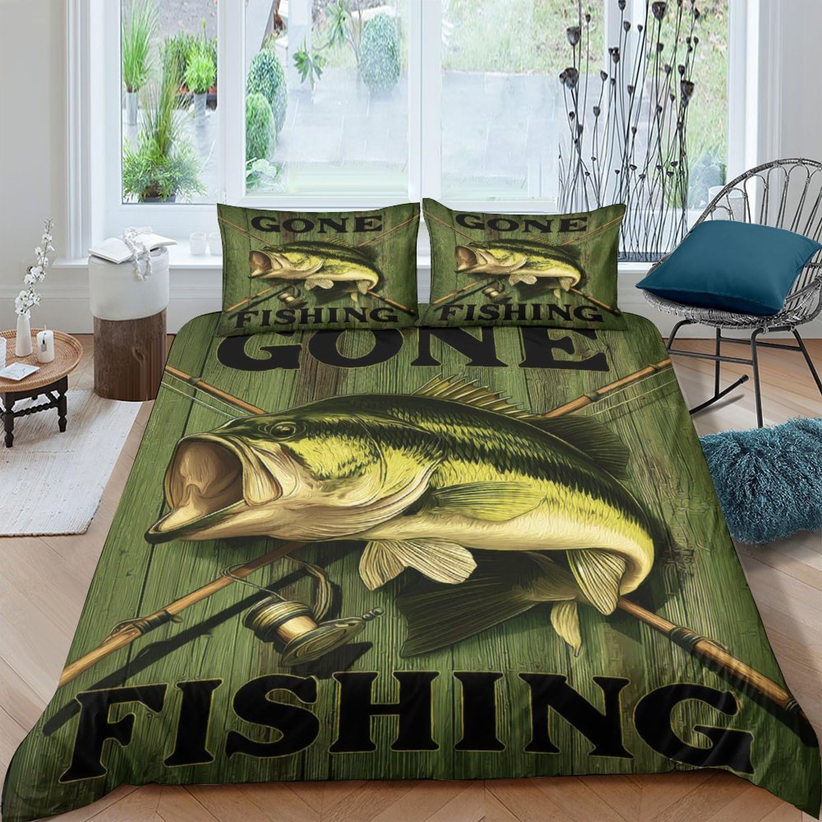Ctjqhvkz Style-6 3D Printed Gone Fishing Fitted Sheet Microfiber Non-Slip Soft Bass Bed Cover For Bedroom Guest Room Decor Machine Washable Single（135X200cm）