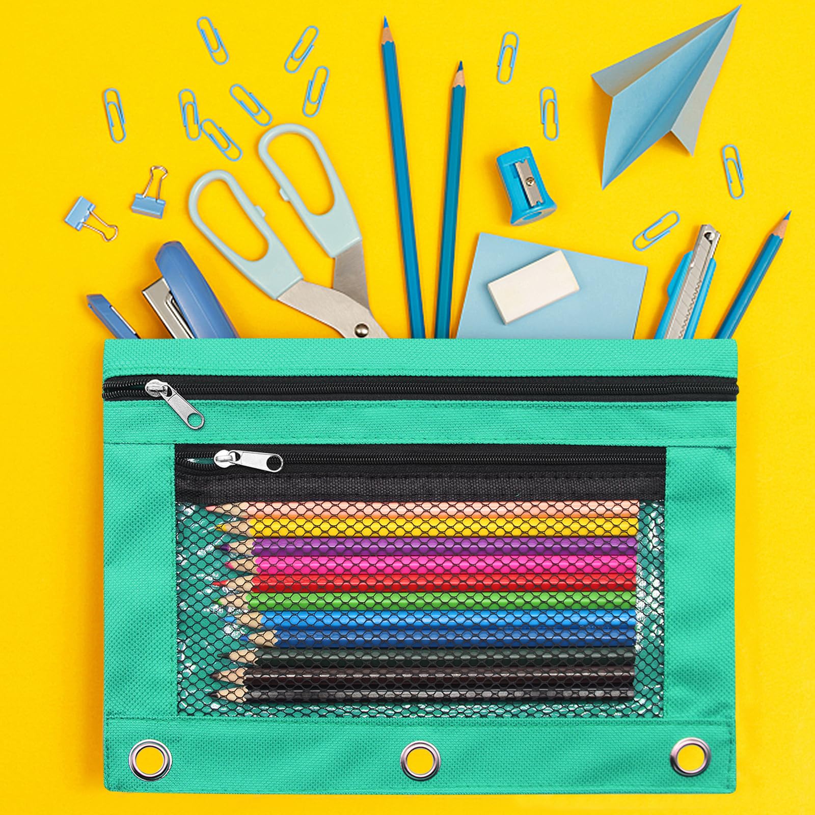 Cinvo Pencil Pouch 3 Ring Binder Pouch Zippered Pencil Case Canvas Pencil Bag with 2 Compartments (Set of 2, Patel Green) - Image 4