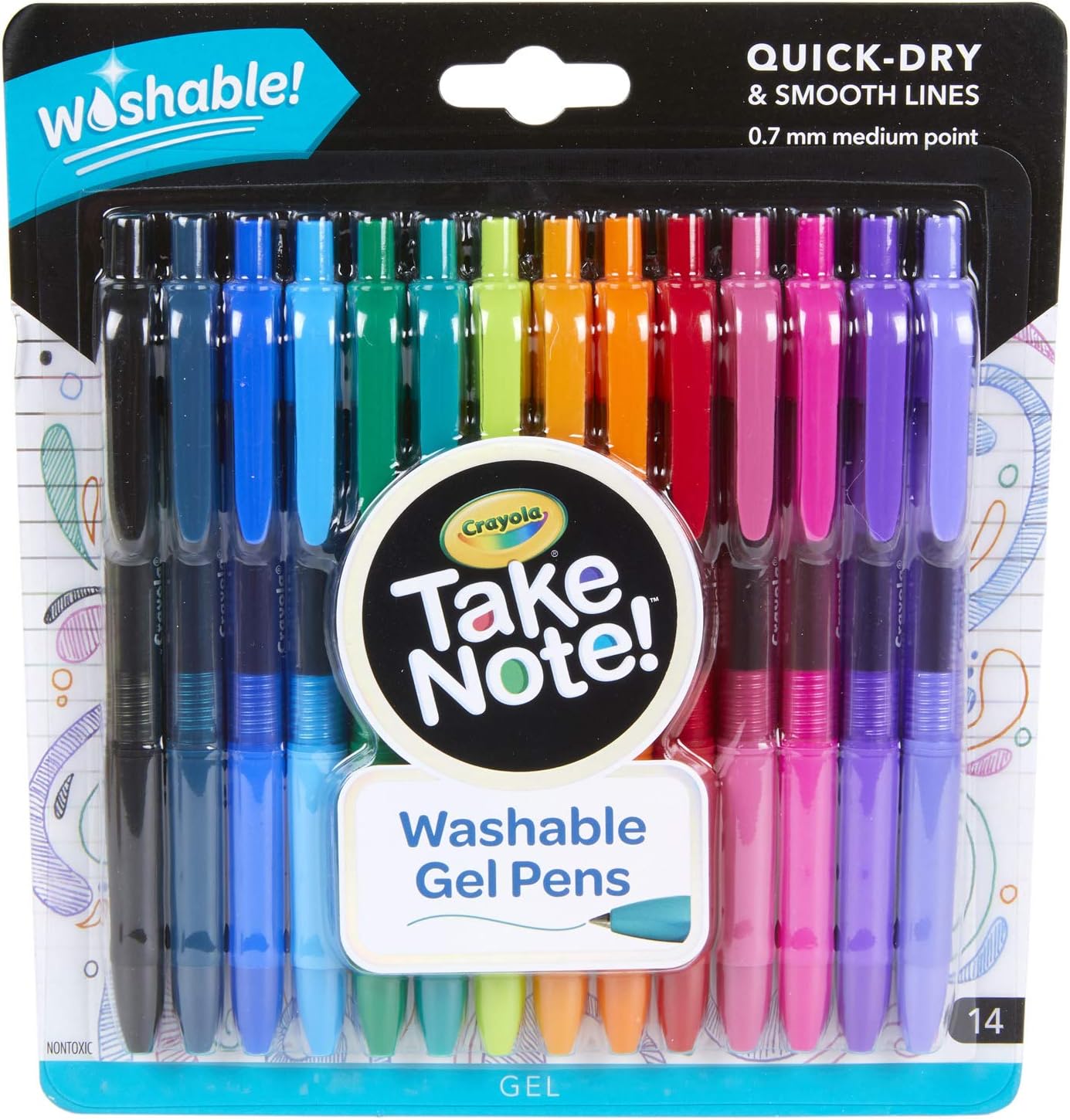 Colored Gel Pens for Kids and Adult Coloring, Washable Pens Medium Point, 14 Count