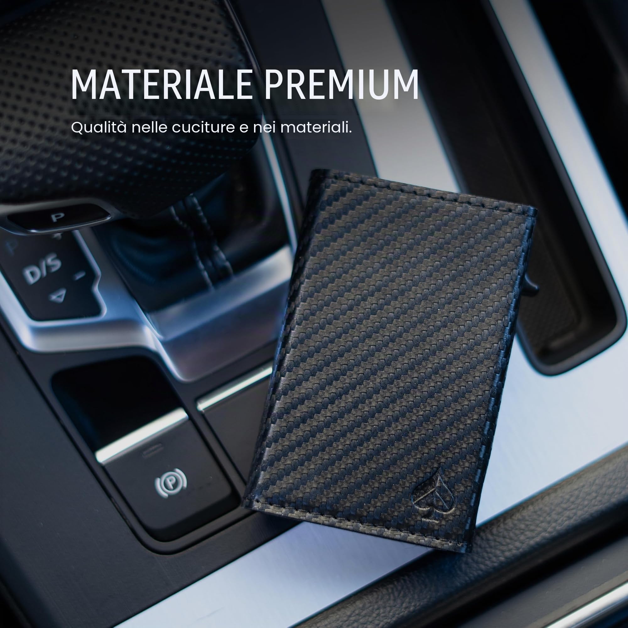 CARD Nine! Portafoglio Uomo Slim - Porta Carte Magnetico - Alta Qualità - Protezione RFID - Per 8 Carte Di Credito - Chiusura Magnetica - Portatessere (Carbon, Con Portamonete)