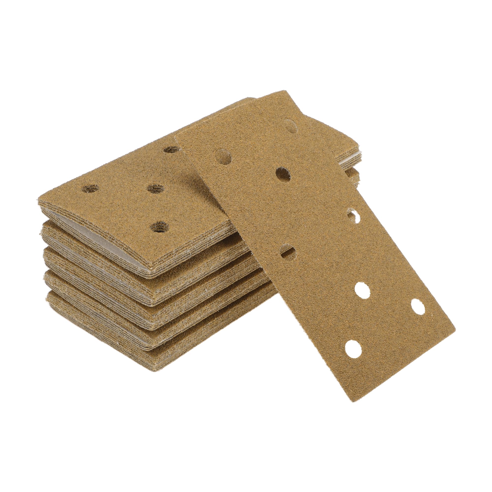 A ABSOPRO Sandpaper Hook & Loop Sanding Sheets 7.09Inch x 3.74Inch Yellow 50 Pcs P60 Rectangular Flocking 8 Hole Efficient Grinding and Polishing
