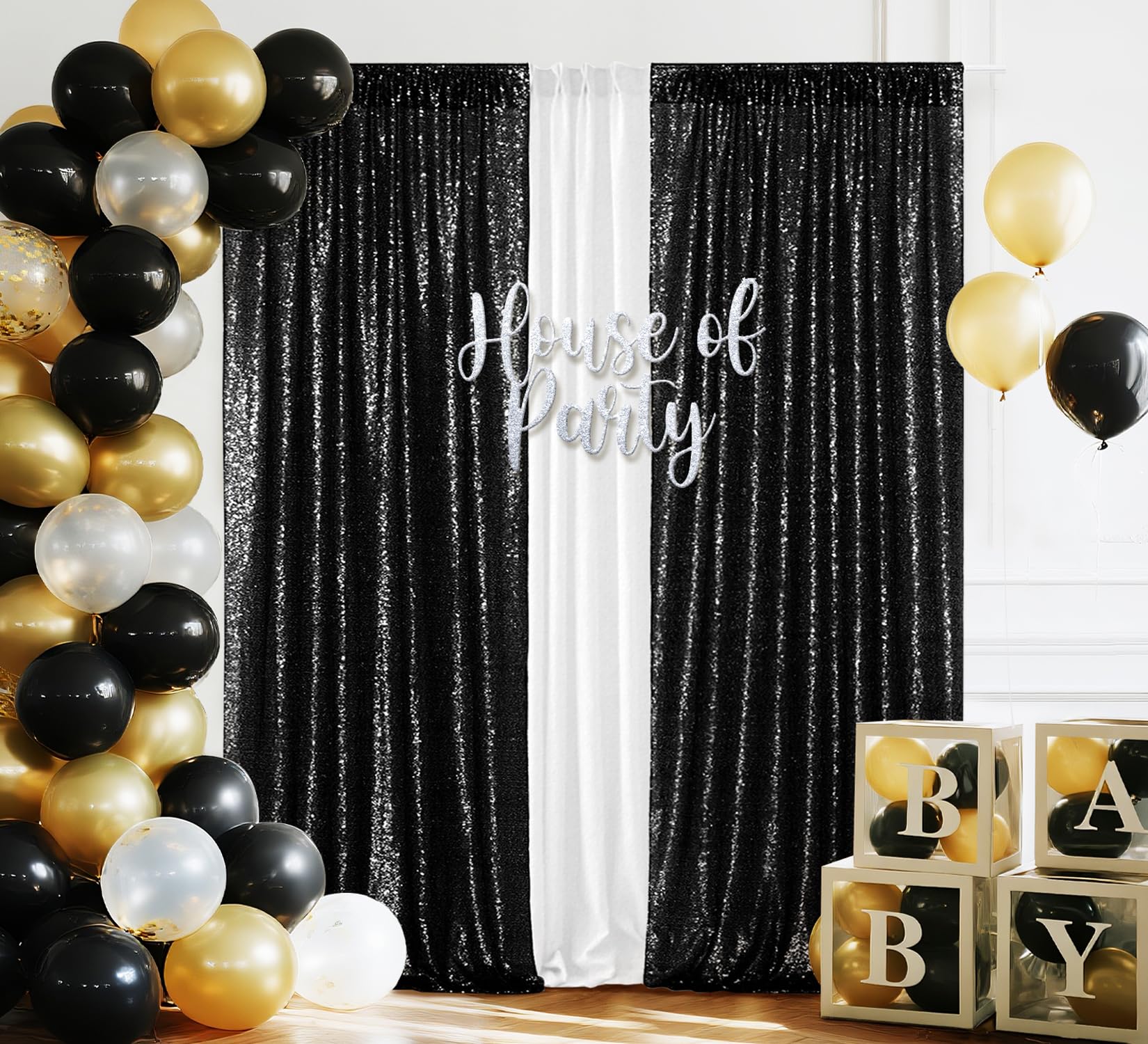 Juya Delight 2Pcs 2ftx8ft Black Shimmer Sequin Backdrop Curtains - Black Glitter Photo Backdrop for Wedding Birthday Parties Wall Decoration