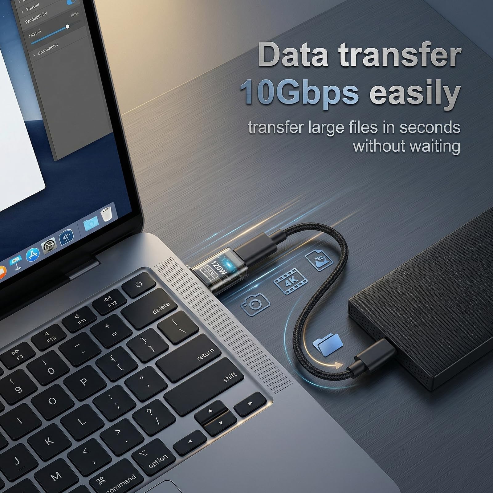 HENGBIRD Zestaw 2 sztuk USB-C do typu A i USB-A do USB-C OTG 120W USB 3.2 Gen2 10Gbps Szybkie ładowanie OTG z paskiem do szybkiego ładowania, podłączania słuchawek i transferu danych 3 w 1