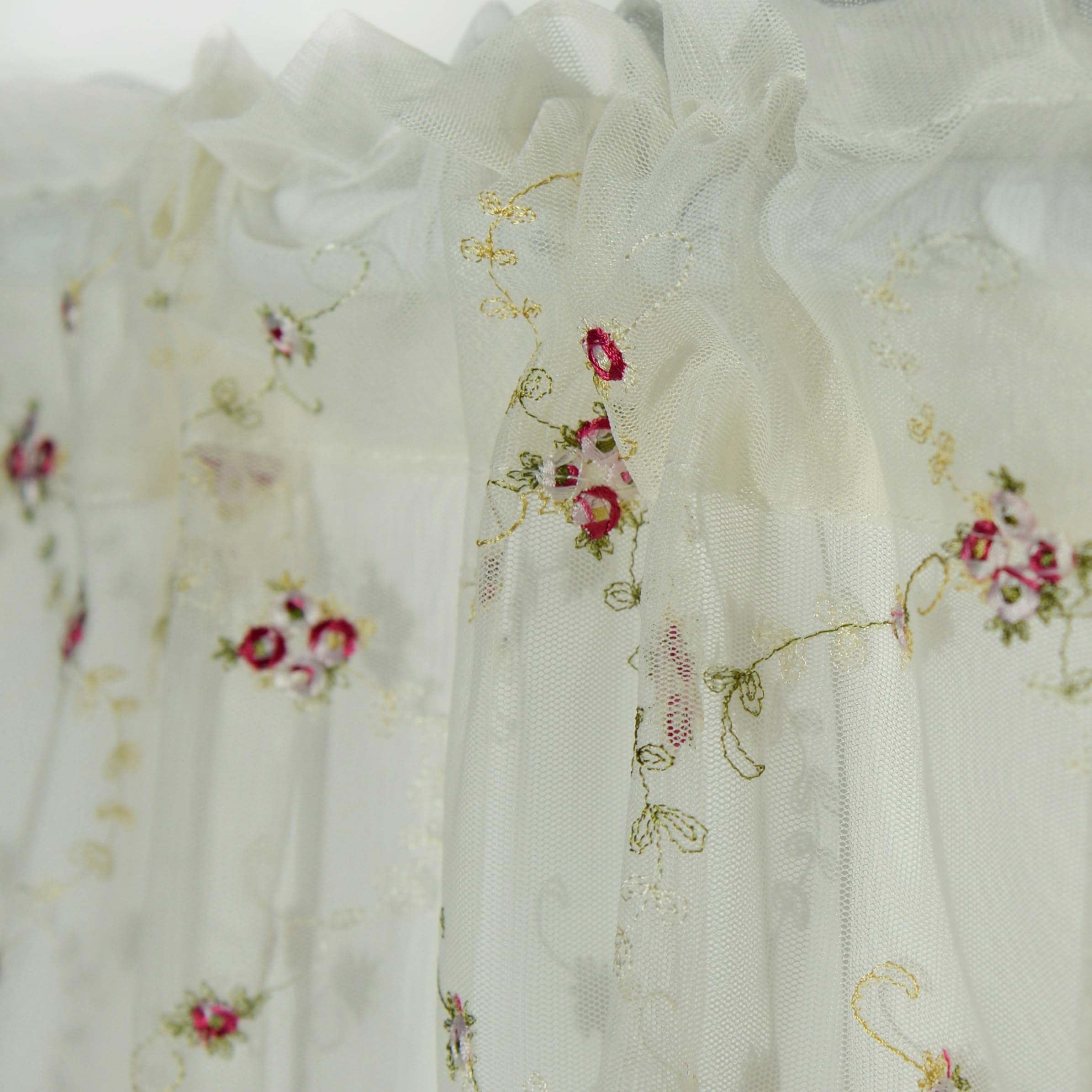 SALEஐ⋆*フランスアンティーク・花柄刺繍カフェカーテン SALEஐ⋆*フランスアンティーク・花柄刺繍カフェカーテン いちご