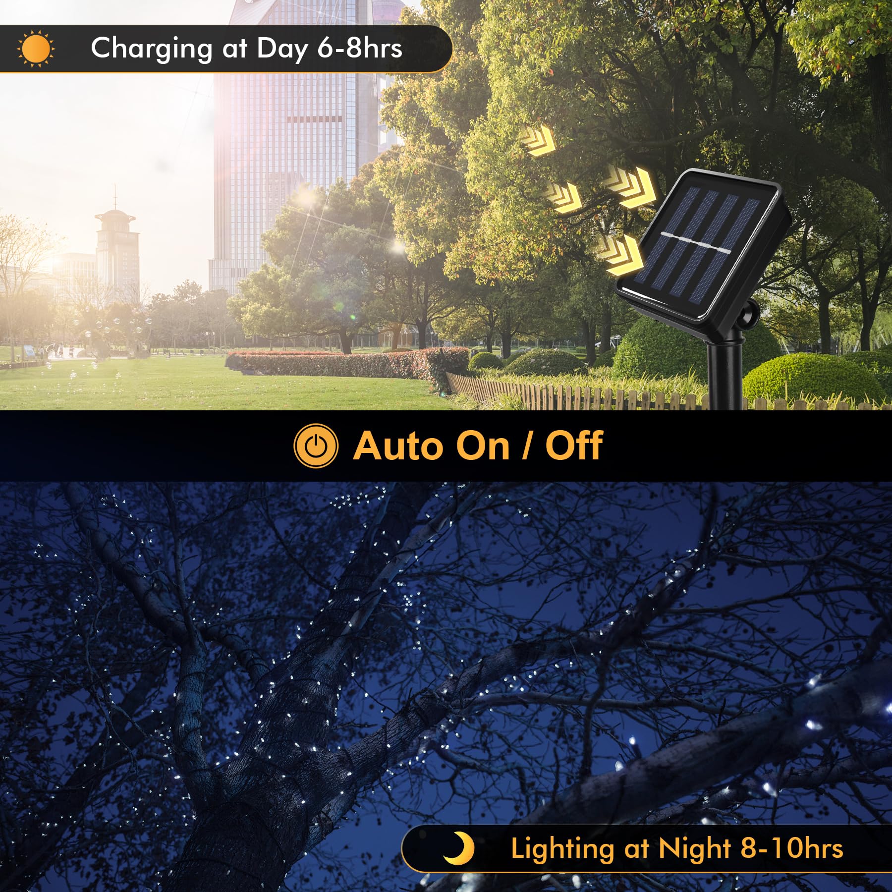 SLWOO Solar Lights Outdoor Garden, 20M/65ft 200 LED String Lights Waterproof, 2 Modes - Image 2
