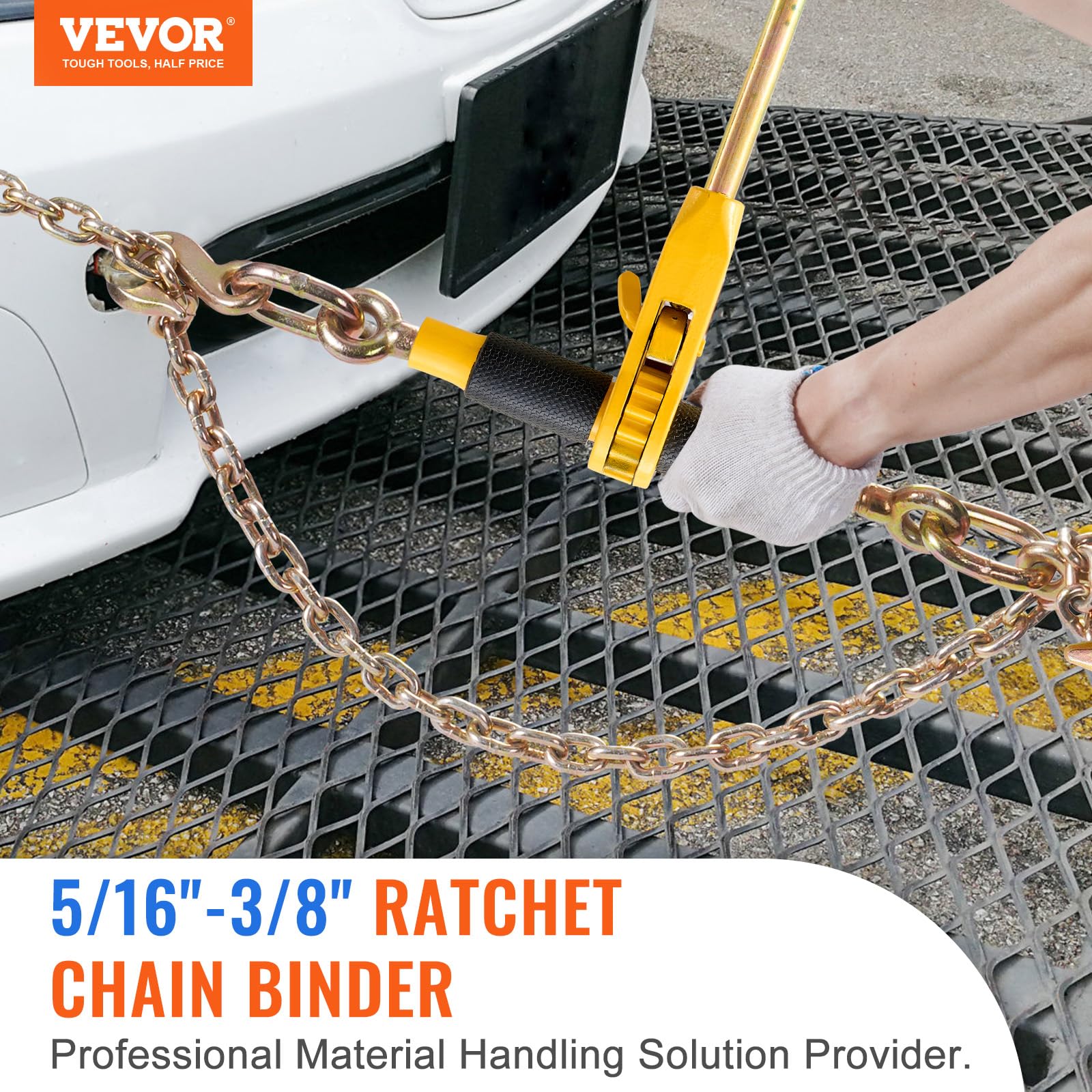VEVOR Legante a Catena a Cricchetto, Leganti per Carichi Pesanti da 5/16"-3/8", con Catene G80 Limite di Carico Sicuro 3220kg, Maniglia Antiscivolo, Leganti a Catena per Trasporto per Rimorchio