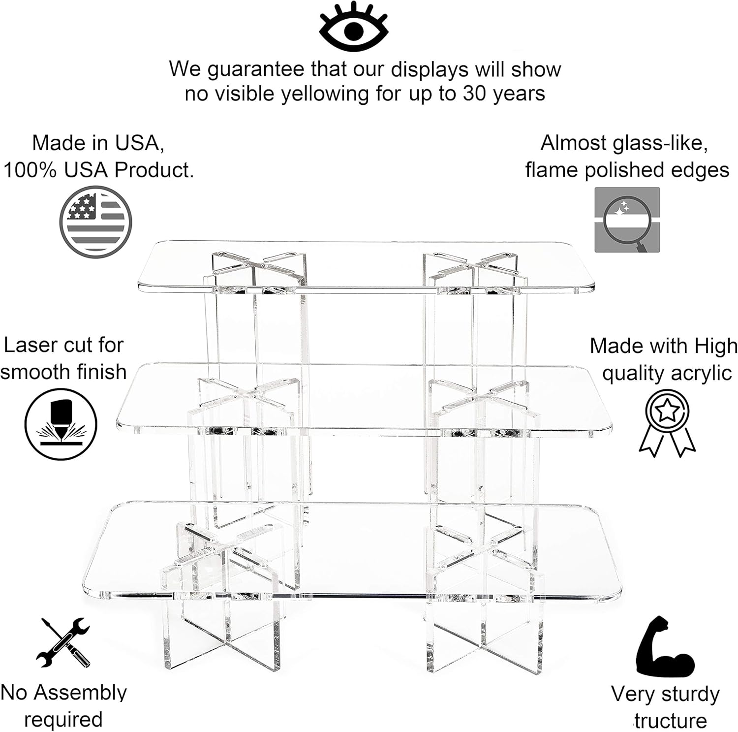 Clear Choice, 3 Acrylic Rectangle Disassemble Riser Display Stand Multipurpose Tabletop Risers for Displaying Personal or Business Decor, Cupcakes | Clear, Stable