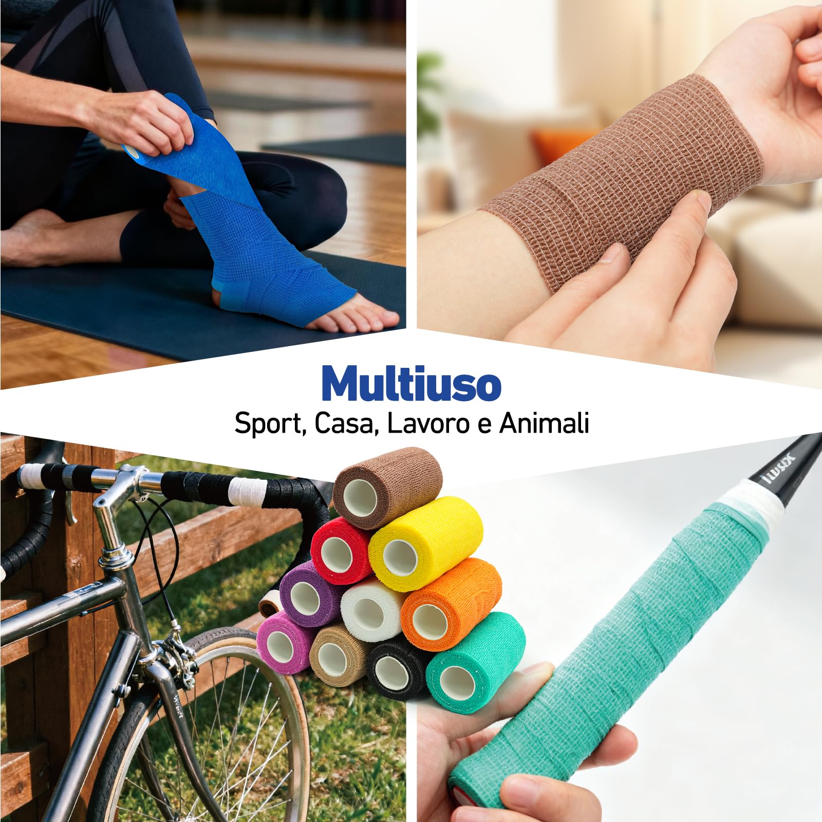 Benda Elastica Autoadesiva, Benda Elastica Coesiva 10cm x 4,5m, Traspirante e Multicolore, per Sport e Animali (12PCS)