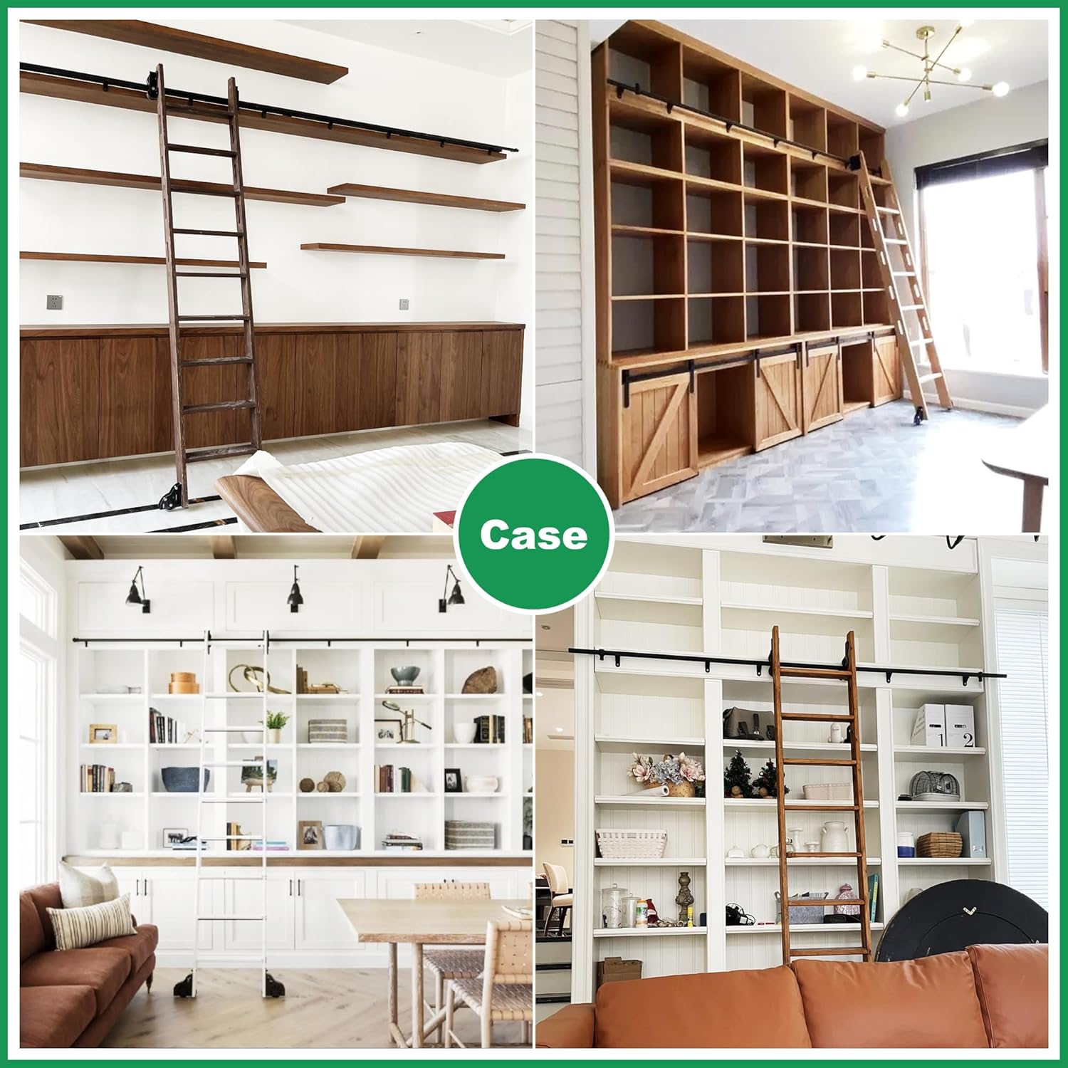 87" Height Red Oak Sliding Library Ladder Rolling Ladder,Unassembled