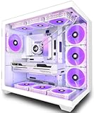 ANSAITE PC CASE ATX 9 PWM ARGB Fans Pre-Installed, Mid-Tower Gaming PC Case, Panoramic Tempered Glass White Computer Case with Type-C,360mm Radiator Support,W9