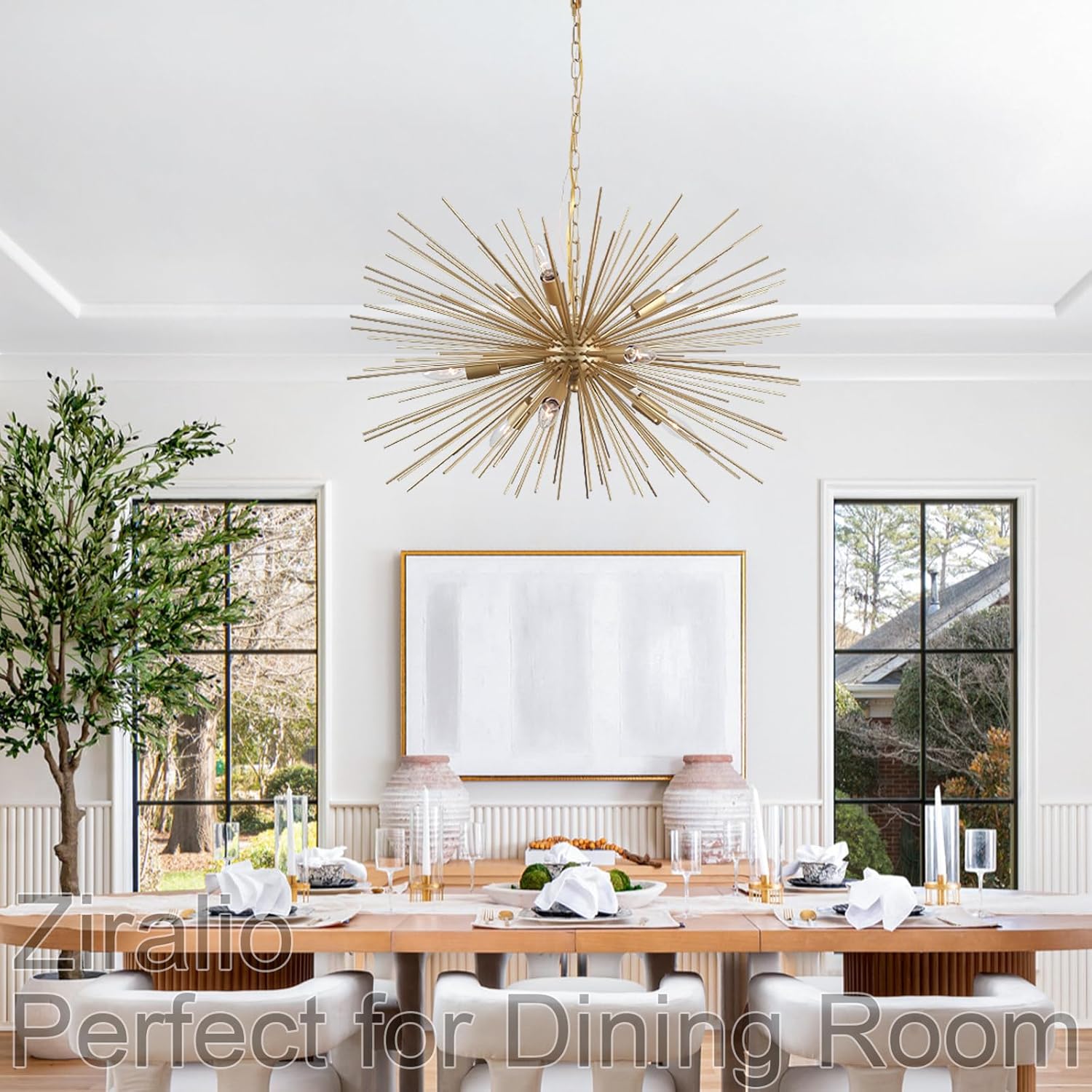 Gold 29in Sputnik Chandelier with Adjustable Pendant Chain