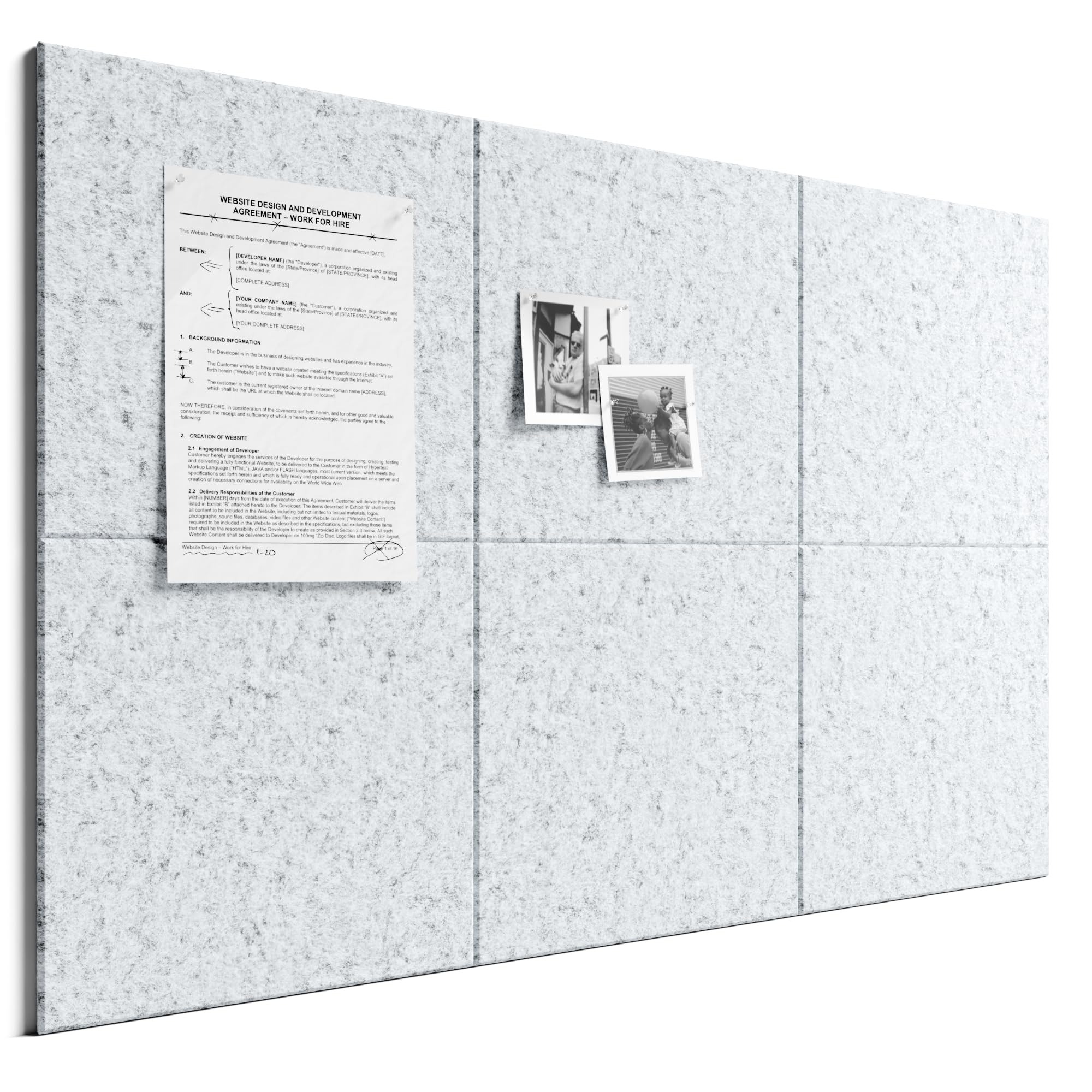 Bumusty Large Cork Board Alternative36 x24 Felt Bulletin Board Tiles, with 30 Pushpins, 40 Adhesive Tabs, 6Pack Slat Wall Paneling, Cork Boards for Office Push Pin Board Felt Board-Silvery Gray — image 1