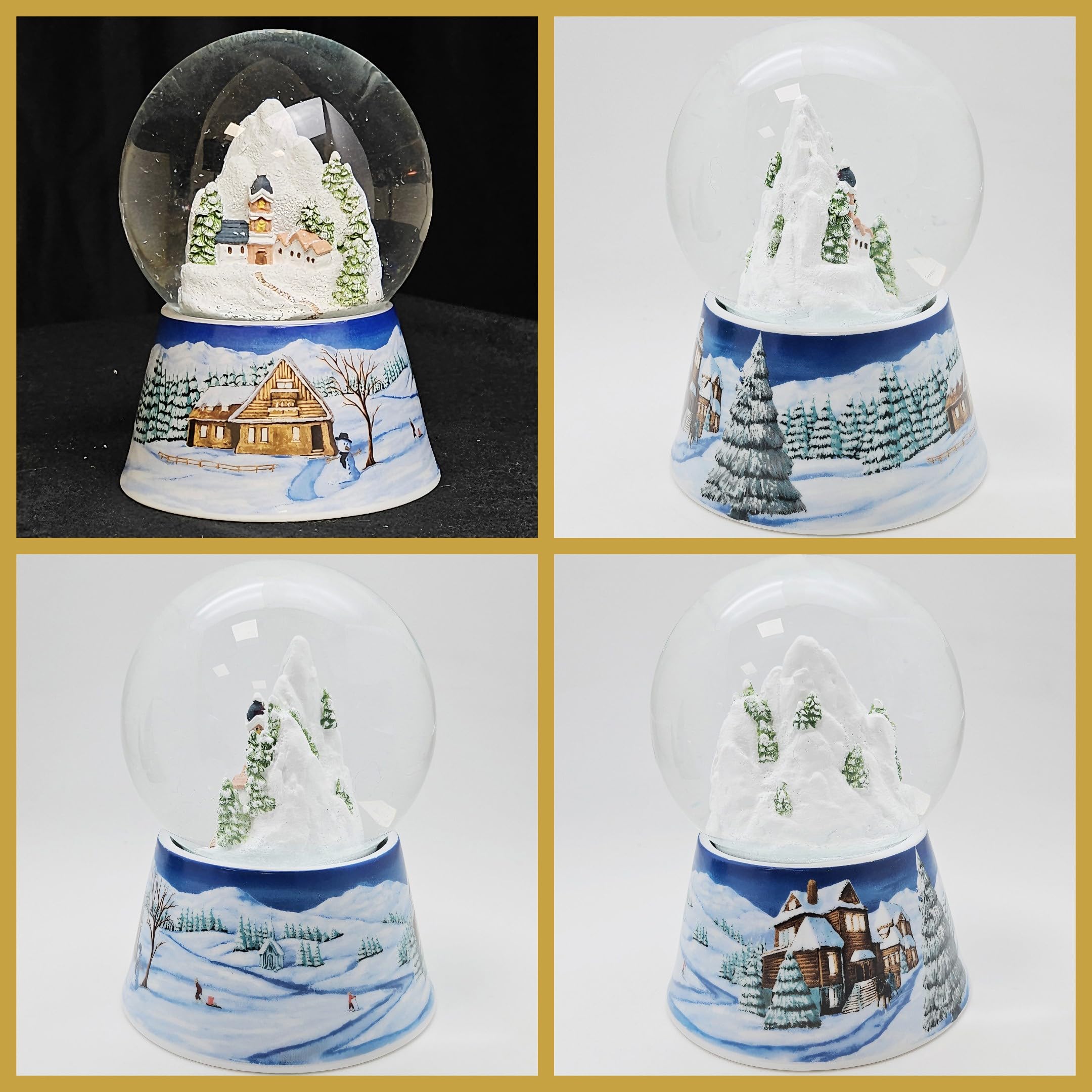 Schneekugel Weihnachten Spieluhr | Bergdorf mit Kirche | Sockel Winterlandschaft Mittelblau | Musik Winter Wonderland | Schüttelkugel Weihnachtsdekoration | B: 10 cm H: 14 cm | 20289