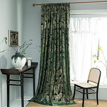 Velvet Green Curtain, 52w x 84 inches, 2 Panel