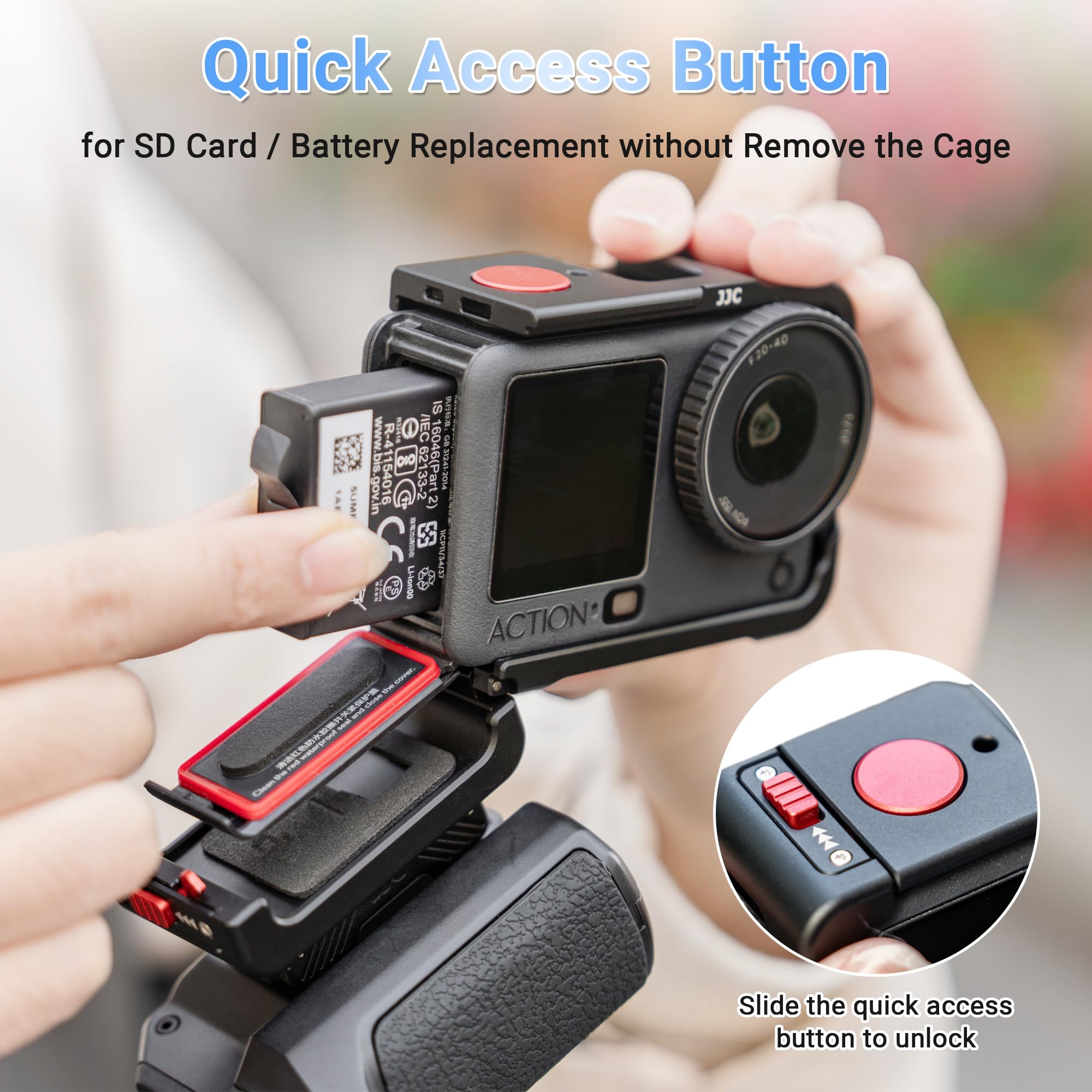 JJC Kit de agarre de calle Osmo Action 6 Cage de aluminio, marco de metal para DJI Osmo Action 6, cubierta protectora con tapa de lente y correa de muñeca, juego de accesorios para cámara de acción