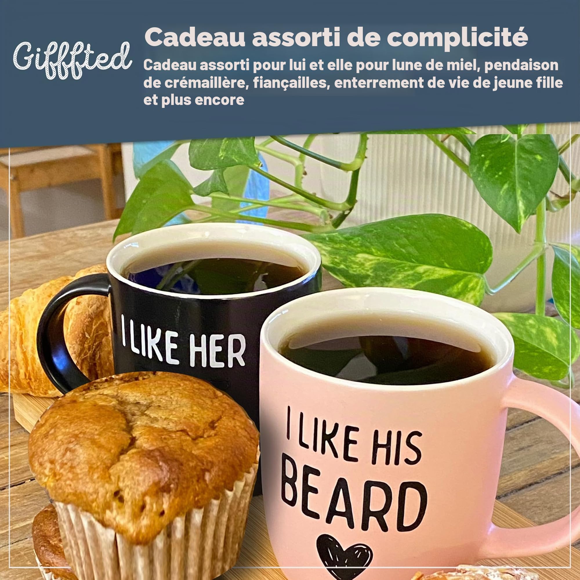 Gifffted Tasses Homme Et Femme, I Like His Beard, Mug Original Idée Cadeau Anniversaire Mariage Couple, Saint Valentin Elle Et Lui, Amis, Famille, Amoureux, Mr Et Mrs, Noel, Cafe, Tasse