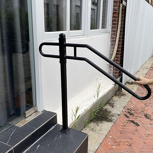 Miniatura 5 de Pasamanos de hierro forjado de un solo poste de 31.5 a 9.5 pulgadas de largo x 35.5 pulgadas de alto para exteriores de 1 a 3 escalones, barandilla