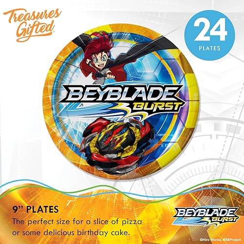 Miniatura 7 de Treasures Gifted Suministros para fiestas de BEYBLADE BURST con licencia oficial, platos BEYBLADE de 9 pulgadas, 8 unidades, suministros para fiesta