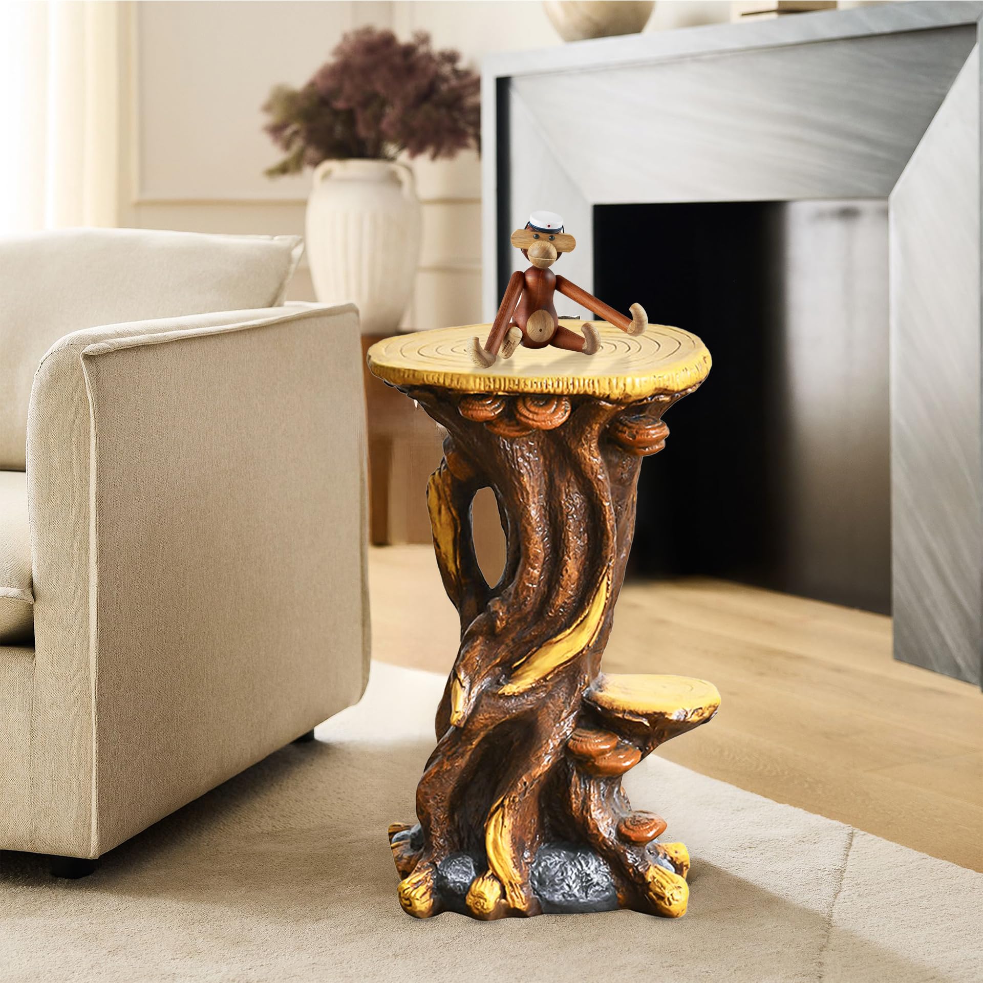 Tree Roots Stump Pedestal Table Stand Cabin Decor, Handcast Polyresin, Full Color Finish End Table, Side Table, Plant Stand