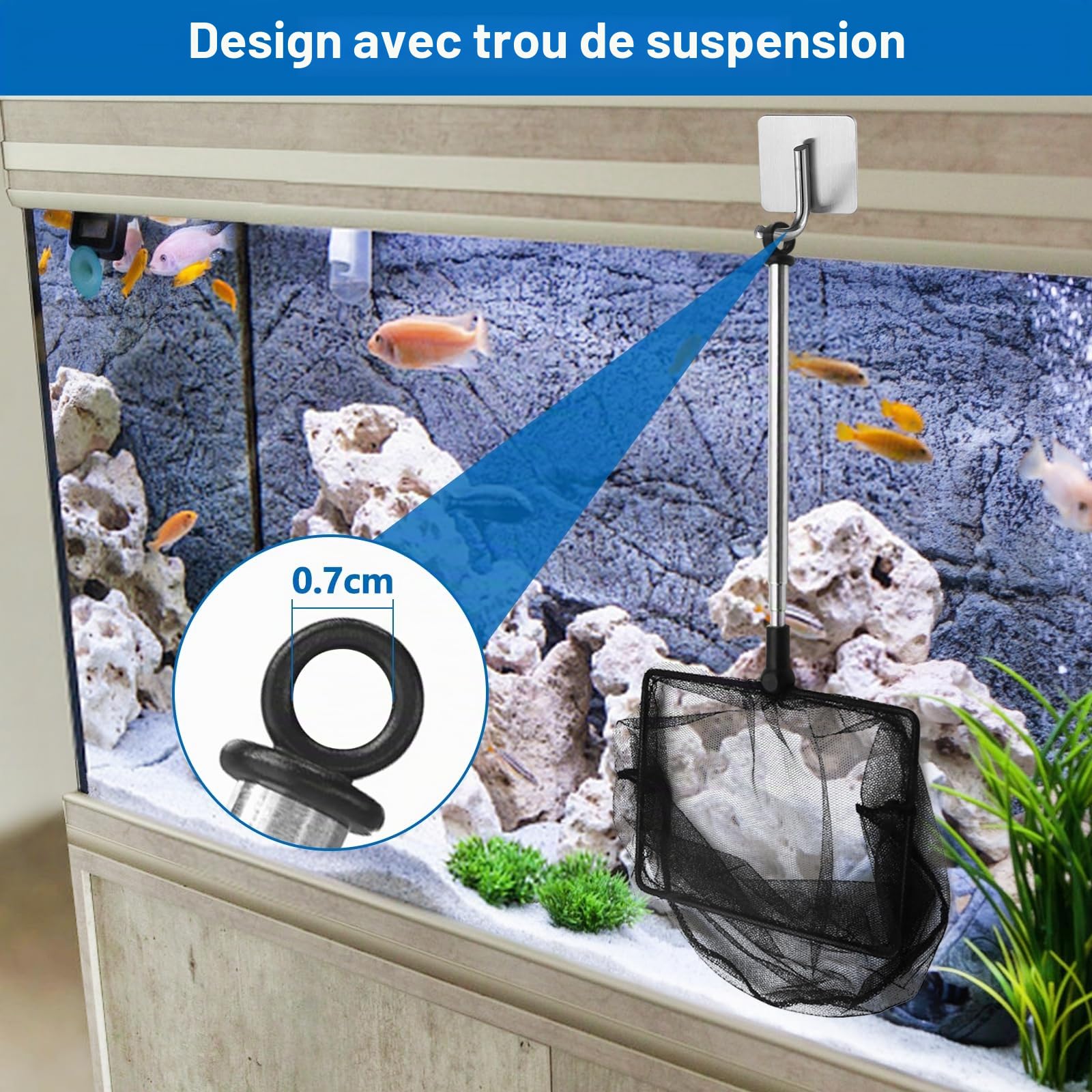 Épuisette Télescopique 26-45 CM Epuisette Aquarium Mini Réglable Poissons Télescopiques Net Petite Epuisette Aquarium pour Fish Tank Aquarium,Petits Etangs et Piscines Koi(Noir)