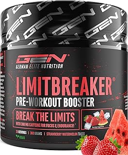 LIMITBREAKER® Pre Workout Booster mit Koffein 300 mg - Erdbeere Wassermelone Geschmack - mit L Citrullin, AAKG, Beta Alanin & L Theanin - Hochdosiert - 360 g Pulver 20 Portionen - vegan