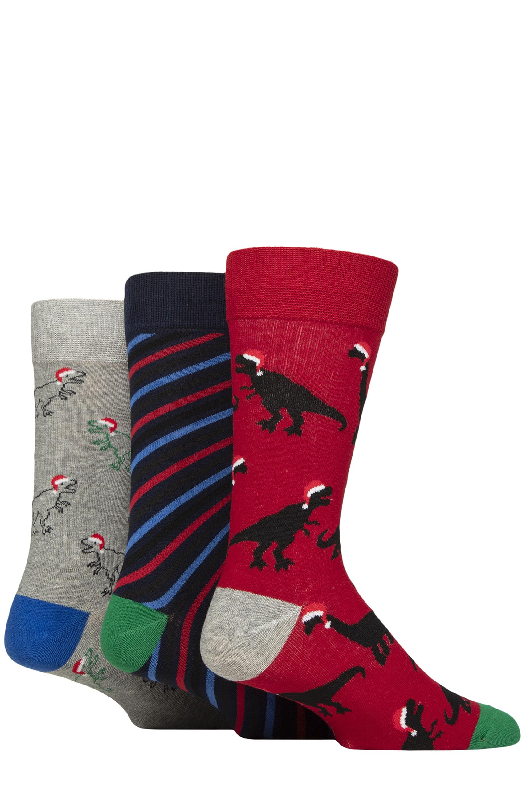 SockShop Wildfeet Mens Christmas Socks - Soft Cotton, Fun Novelty Festive Patterned Xmas Gift Multipack of 3 Size 7-11 (UK, Numeric, 7, 11, Regular, Regular, Festive Dinosaur)