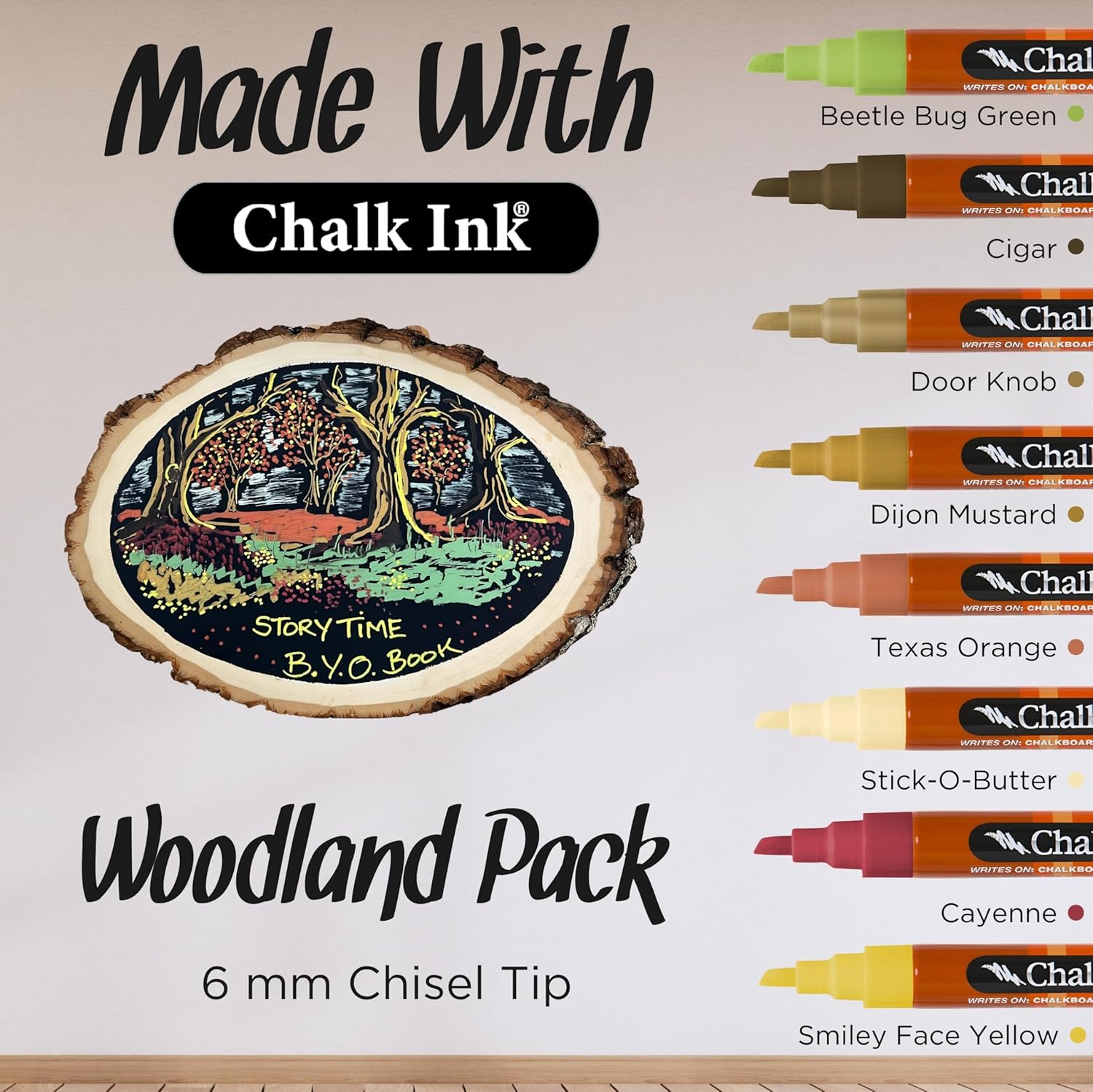 Chalk Ink Chalk Markers - Professional Chisel Tip Chalkboard Markers - Quick Dry Vibrant Colors - Wet Wipe Liquid Chalk Pens (Woodland, 6mm, 8 Pack)