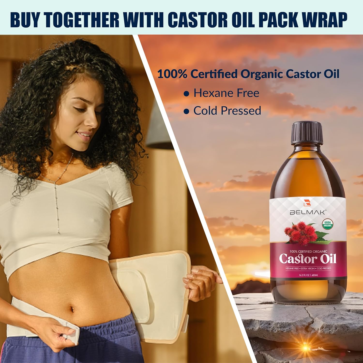 Castor Oil Pack Wrap for Stomach, 100% Organic Cotton Inner Layer, Leak-Proof Design, Castor Oil Compress Wrap Reusable Castor Oil Pack Wrap for Women - Image 5