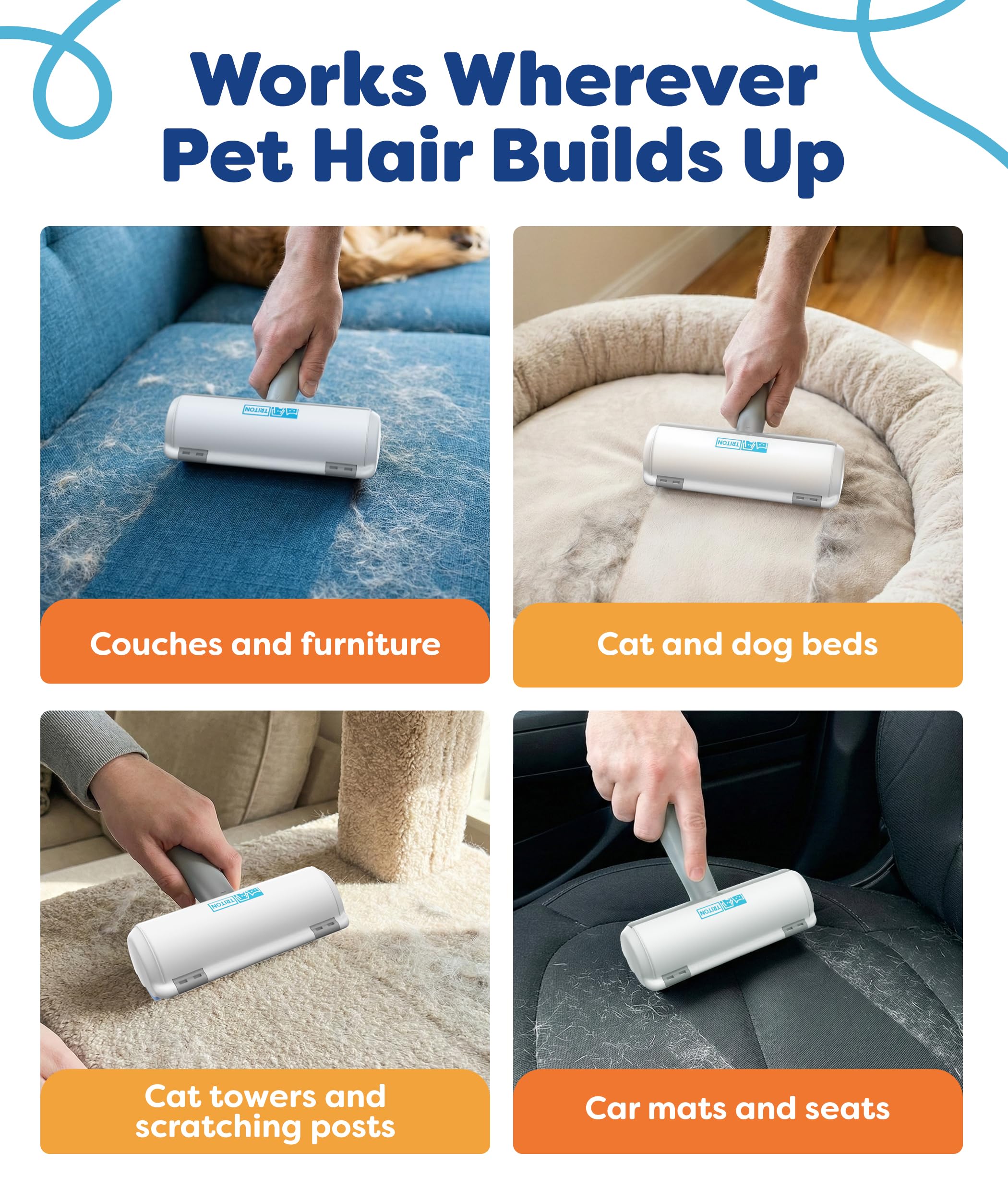 Triton Pet Hair Removal Tool w/Fur Trapping Compartment and Detachable Handle, 60% Smaller Storage Size, Reusable Shedding Roller, Cat and Dog Hair Remover for Car, Furniture, Carpet (Gray/White) - image 6